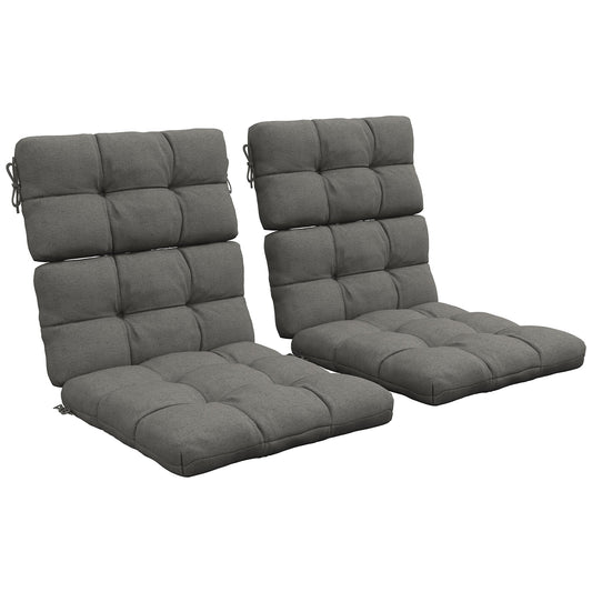 2pc Outdoor Seat Cushions with Backrest, Ties, Water Repellent Seat Pads for Chair, Garden Patio, Charcoal Grey
