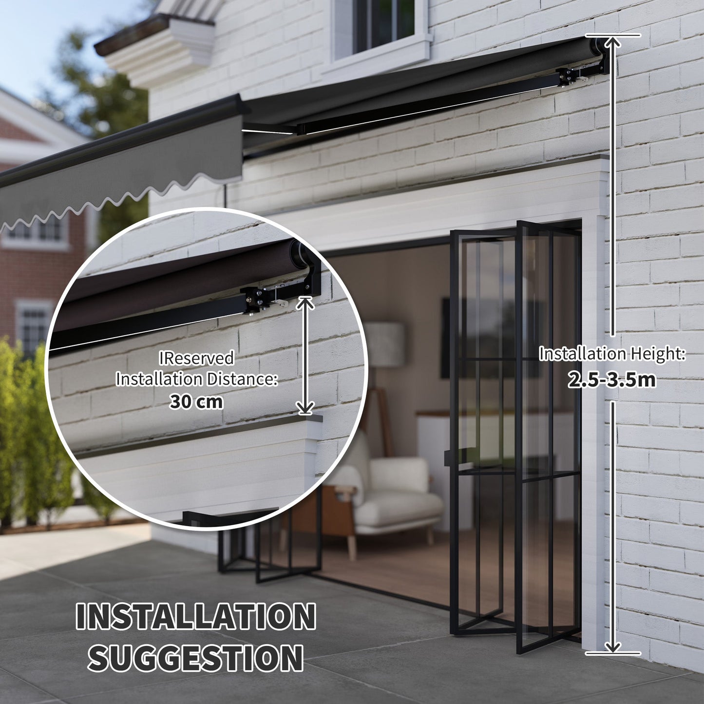 3 x 2.5m Electric Awning with LED Light and Remote Controller, Aluminium Frame DIY Retractable Awning, UV50+ Sun Shade Canopy for Garden Patio Deck Door Window, Dark Grey
