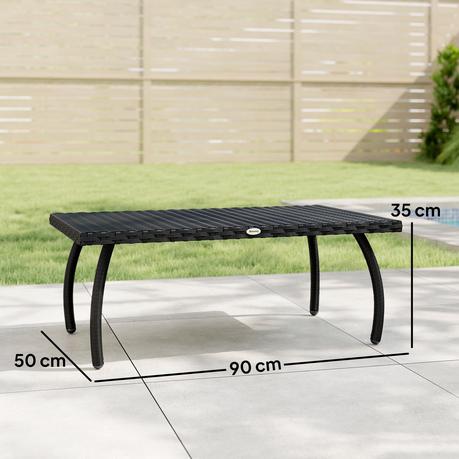 Rattan Garden Coffee Table, PE Wicker Outdoor Garden Table with All-Weather Material for Garden, Balcony, Porch, Black