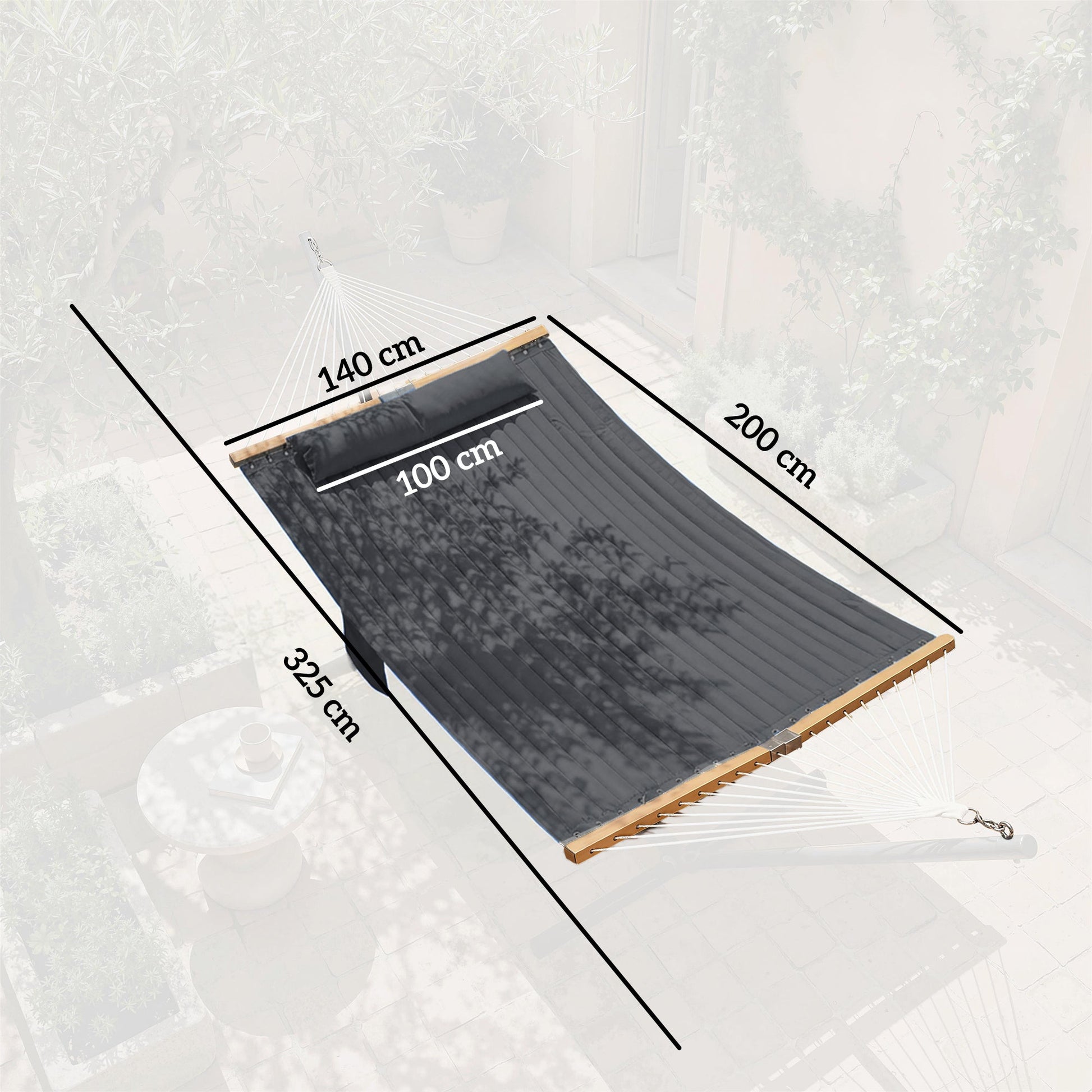 Double Hammock 2-Person with Pillow and Pad, Extra Large 200 x 140 cm, Load Capacity 200 kg, Swing Bed for Patio Porch Garden Lounging Outdoor and Indoor Grey