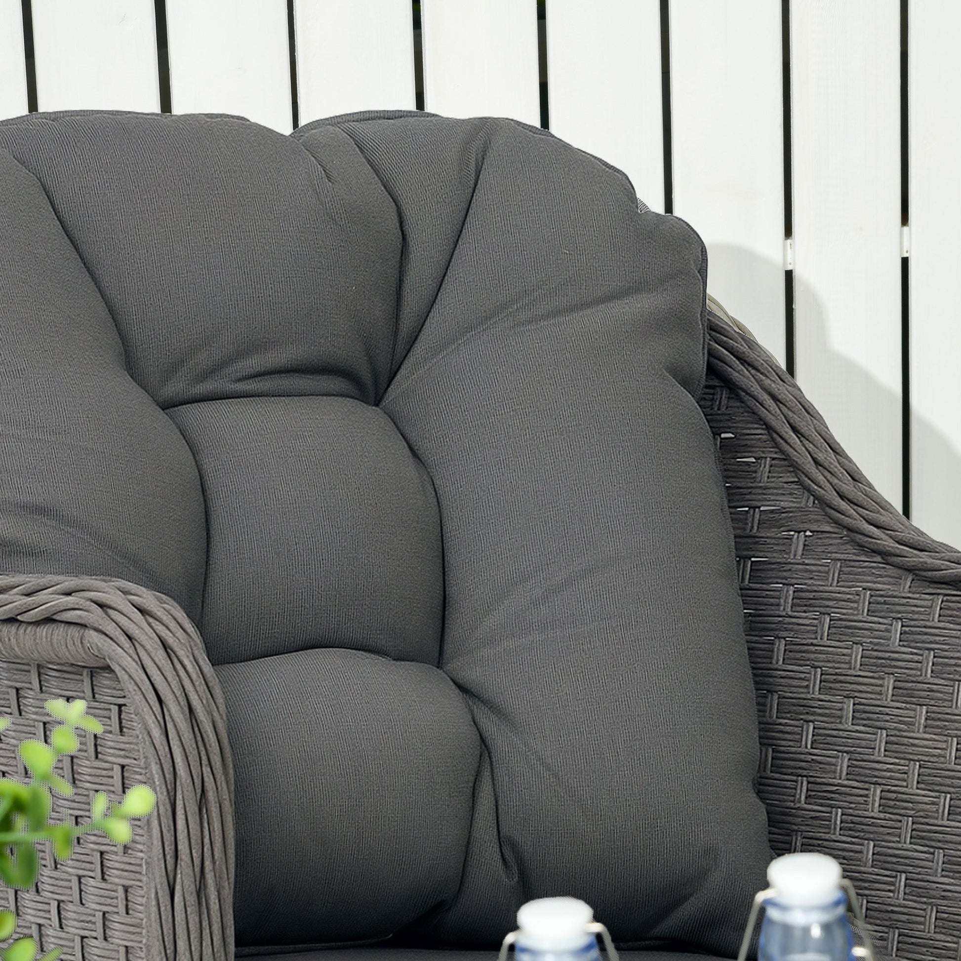 4 Pieces Outdoor PE Rattan Garden Furniture, Patio Round Wicker Woven Conversation Sofa Set w/ Padded Cushions and Tempered Glass Top Table For Balcony, Pool, Garden, Sand, Light Grey