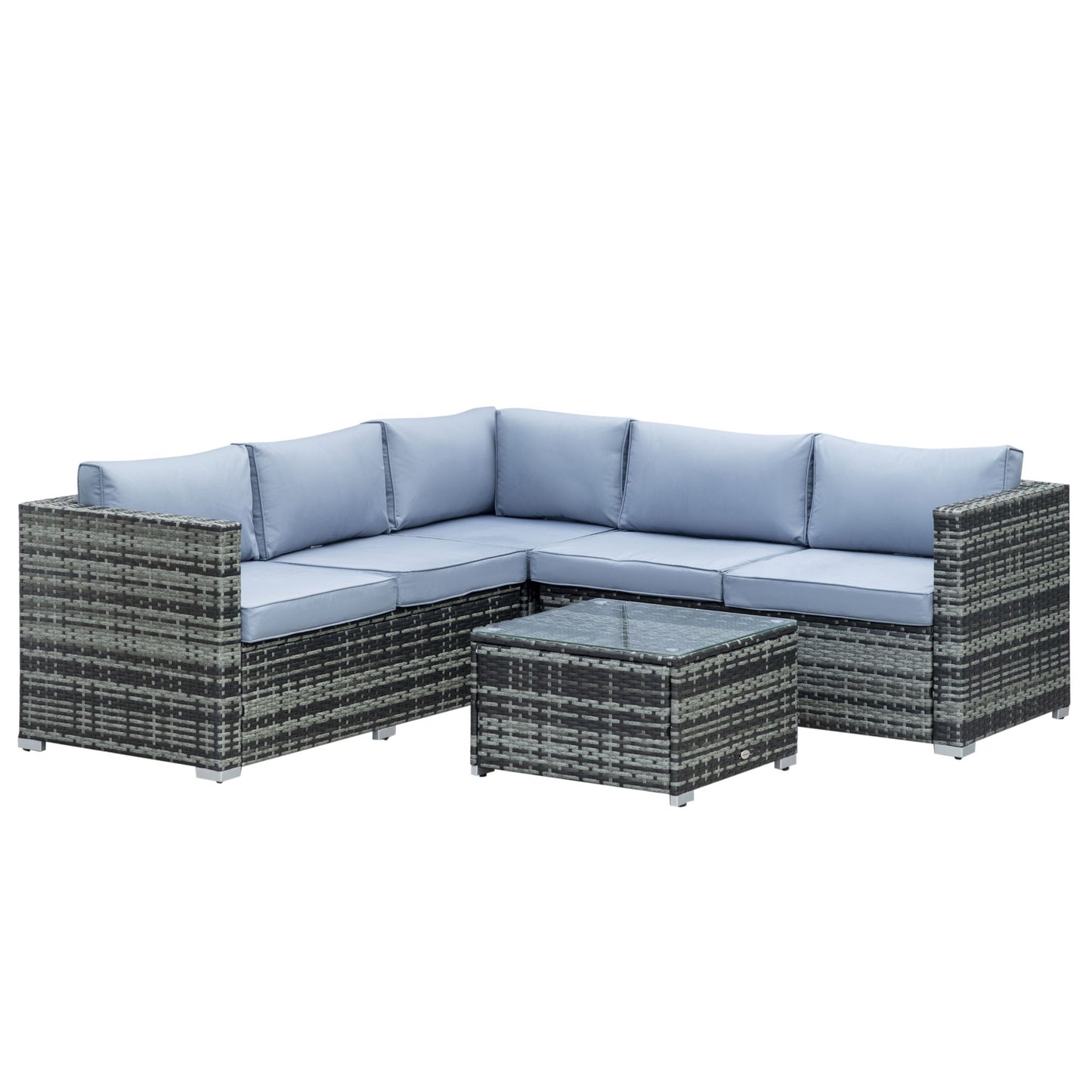 4 Pieces Rattan Garden Furniture Set, Wicker Outdoor Furniture Set with Corner Sofa Loveseat Coffee Table Cushions, Conservatory Furniture Set for Patio Balcony Poolside, Grey