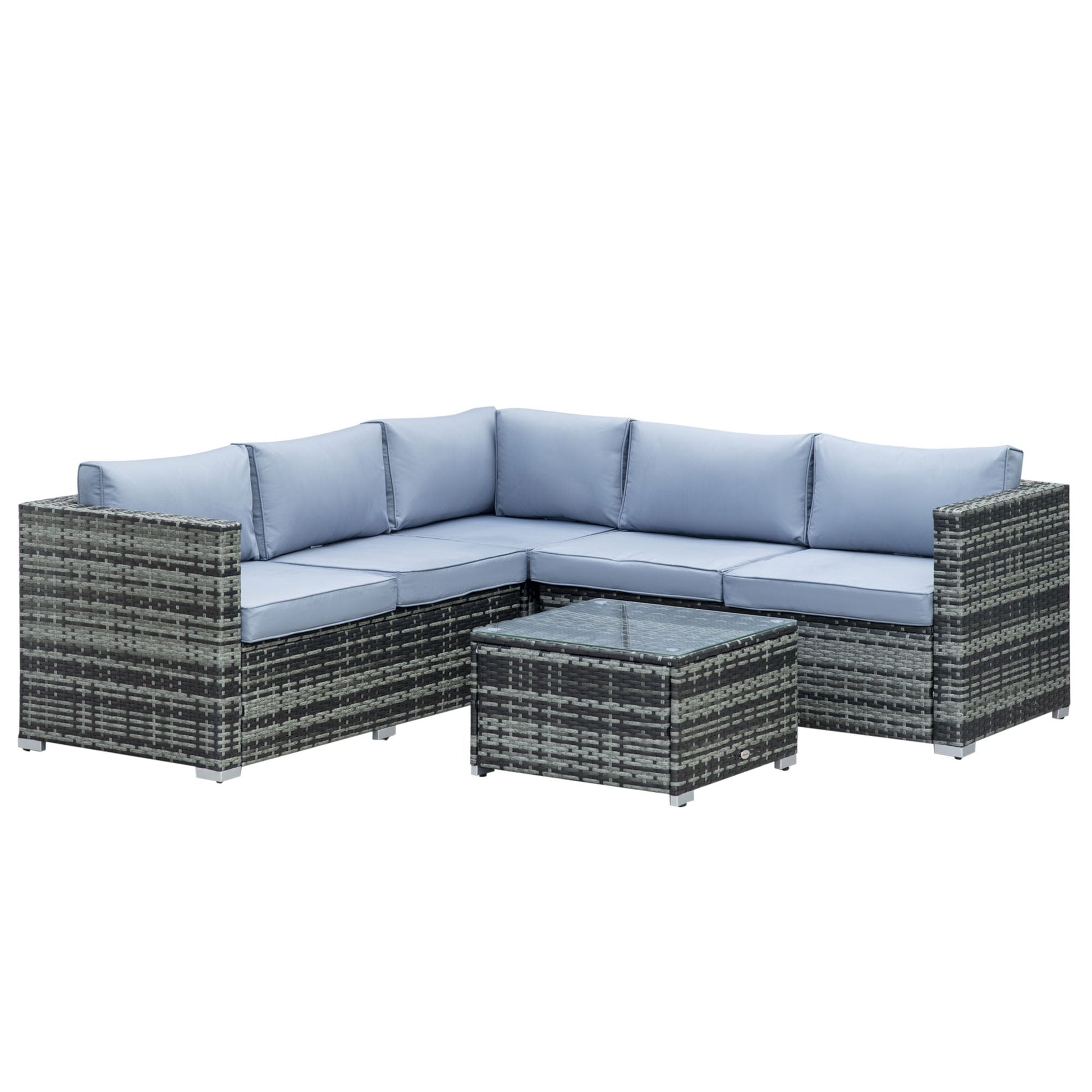 4 Pieces Rattan Garden Furniture Set, Wicker Outdoor Furniture Set with Corner Sofa Loveseat Coffee Table Cushions, Conservatory Furniture Set for Patio Balcony Poolside, Grey