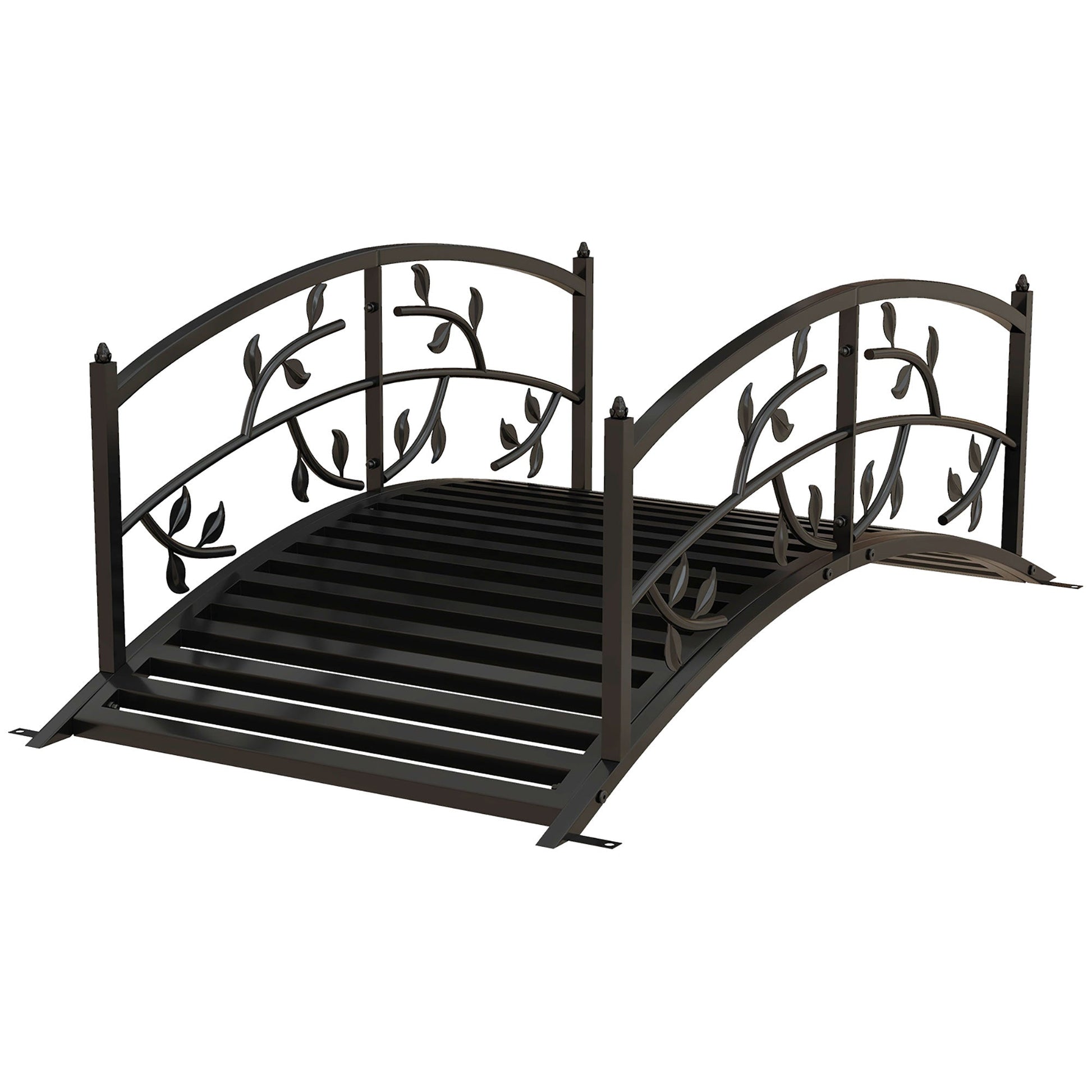 1.2M Metal Garden Bridge with Safety Railings, Classic Retro Arc Footbridge with Vine Pattern, Small Decorative Pond Bridge for Creeks Streams Borders, Black