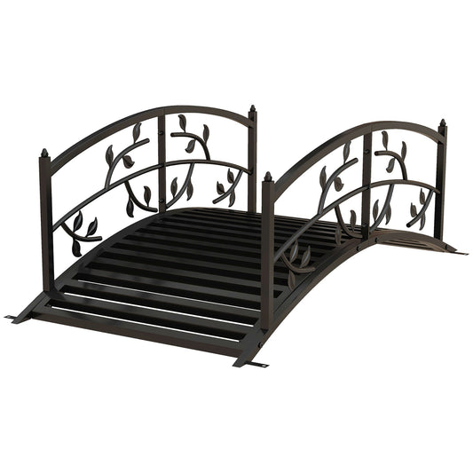 1.2M Metal Garden Bridge with Safety Railings, Classic Retro Arc Footbridge with Vine Pattern, Small Decorative Pond Bridge for Creeks Streams Borders, Black