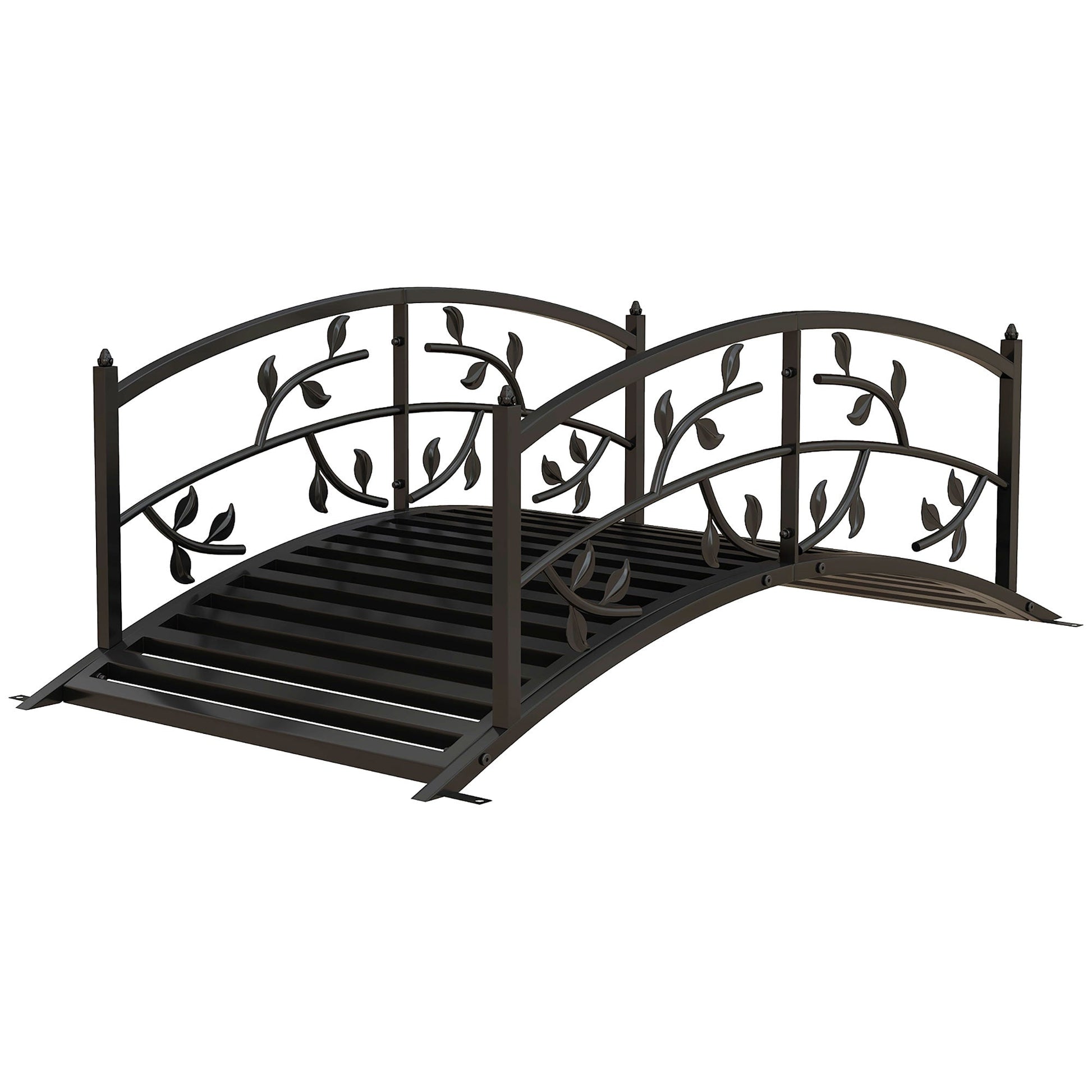 1.2M Metal Garden Bridge with Safety Railings, Classic Retro Arc Footbridge with Vine Pattern, Small Decorative Pond Bridge for Creeks Streams Borders, Black