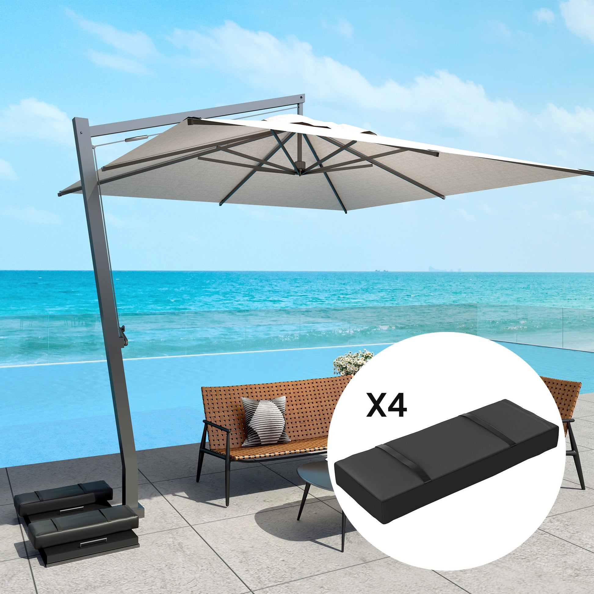 Parasol Weights Set of 4, Parasol Base Weights Bags, 25kg Fillable Sandbag Weights with Handles, Cantilever Umbrella Base Weights, Black