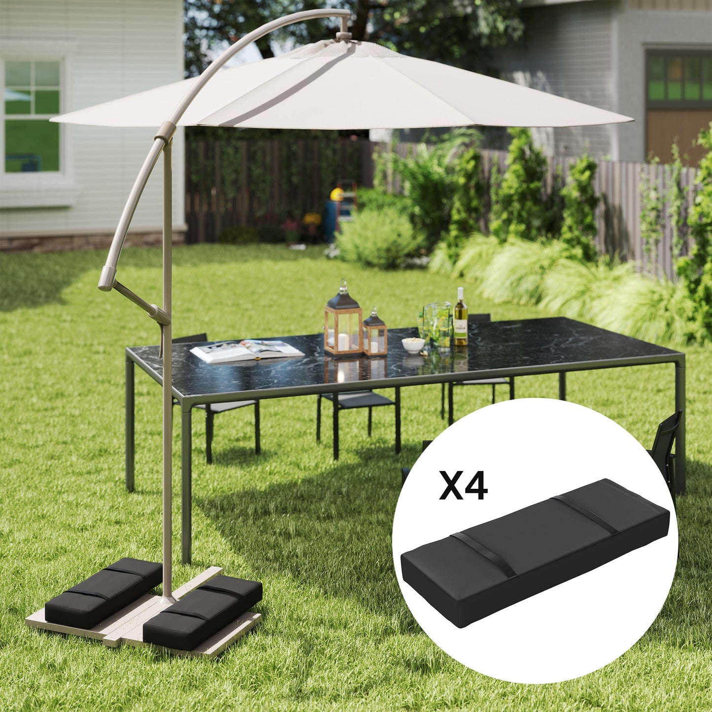 Parasol Weights Set of 4, Parasol Base Weights Bags, 25kg Fillable Sandbag Weights with Handles, Cantilever Umbrella Base Weights, Black