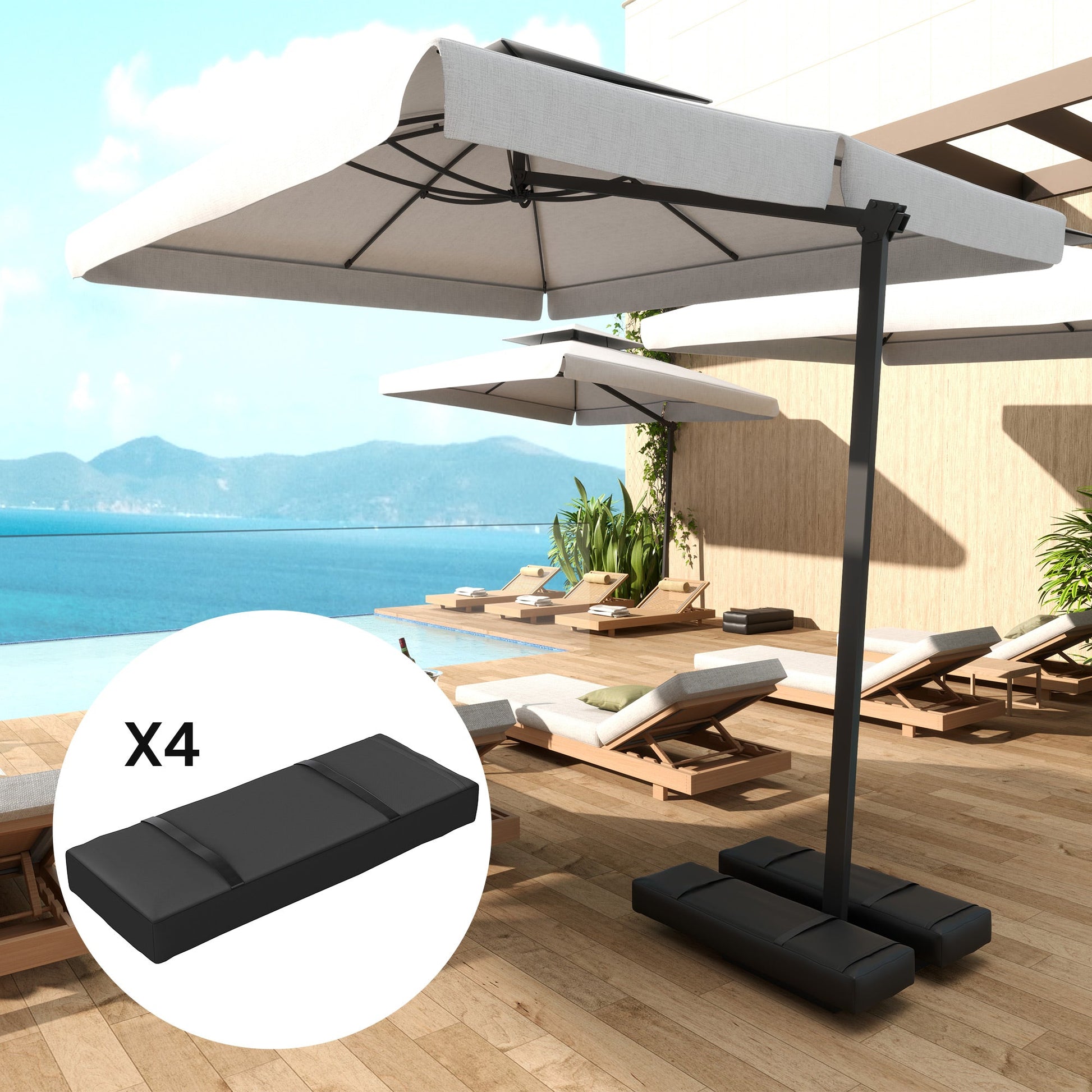 Parasol Weights Set of 4, Parasol Base Weights Bags, 25kg Fillable Sandbag Weights with Handles, Cantilever Umbrella Base Weights, Black