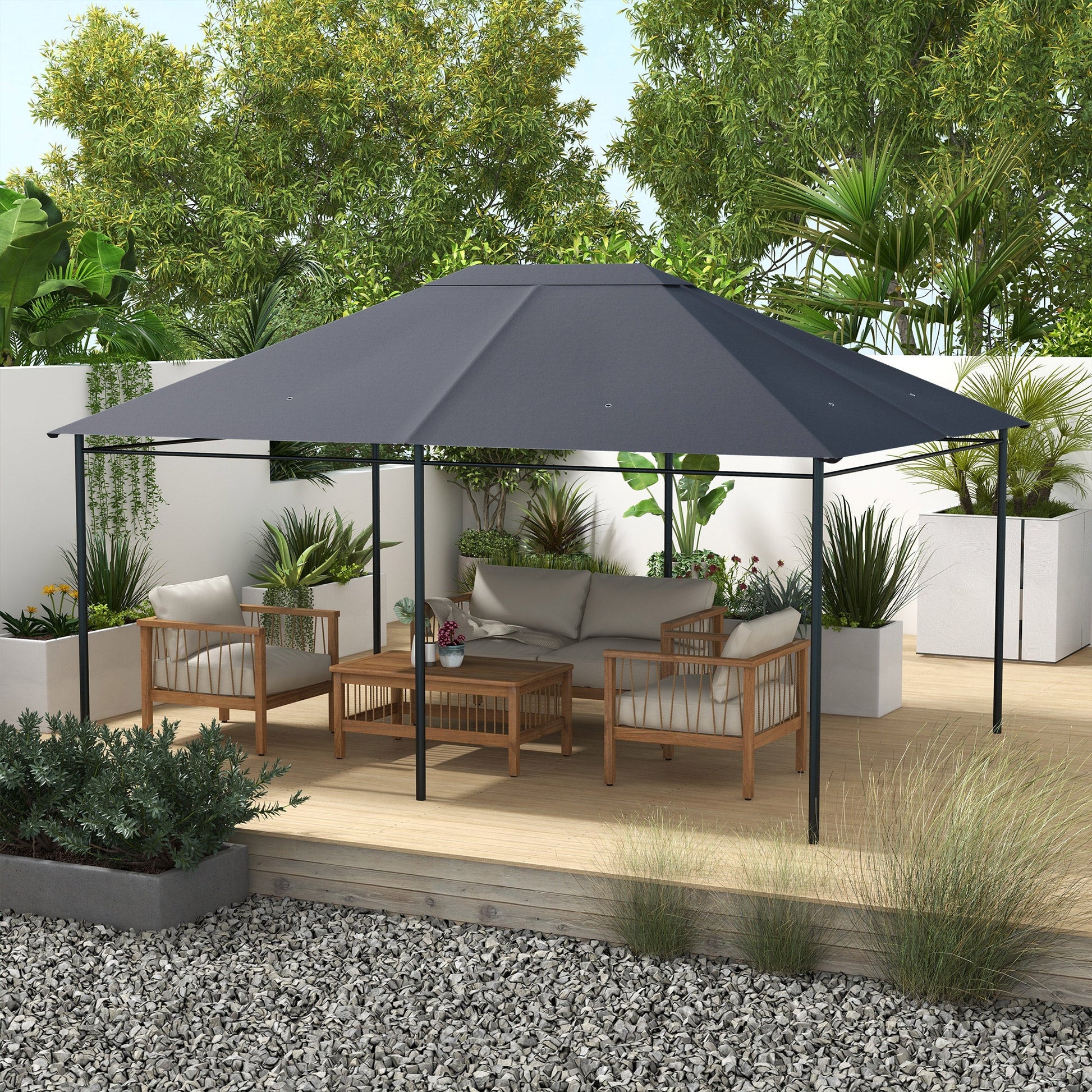 3 x 4m Gazebo Canopy Replacement Covers, Garden Gazebo Roof Replacement with Vents and Drain Holes, TOP COVER ONLY, Dark Grey