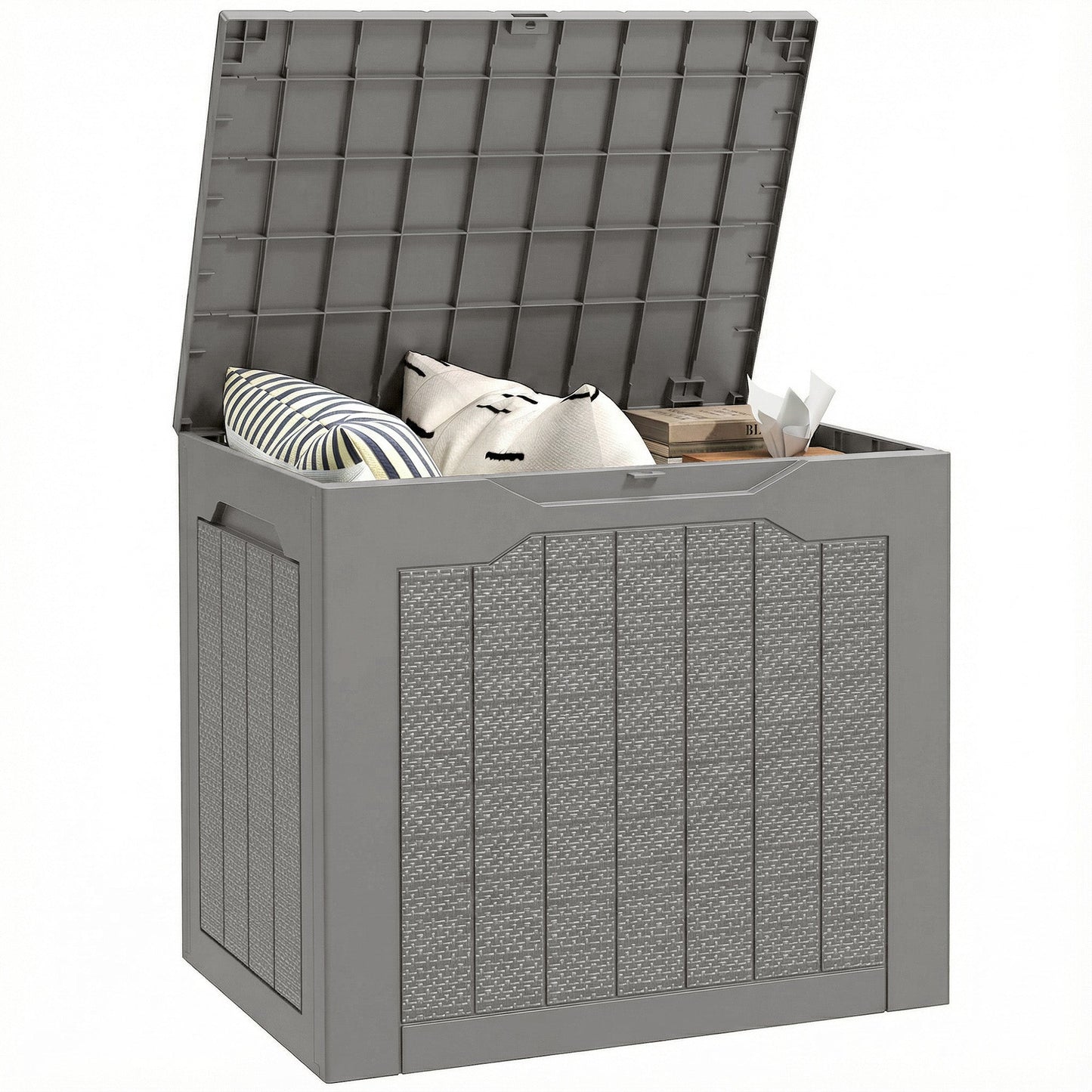 93L Plastic Garden Storage Box, Outdoor Storage Box with Handles, Waterproof Outdoor Storage Container for Garden Tools and Accessories, Khaki