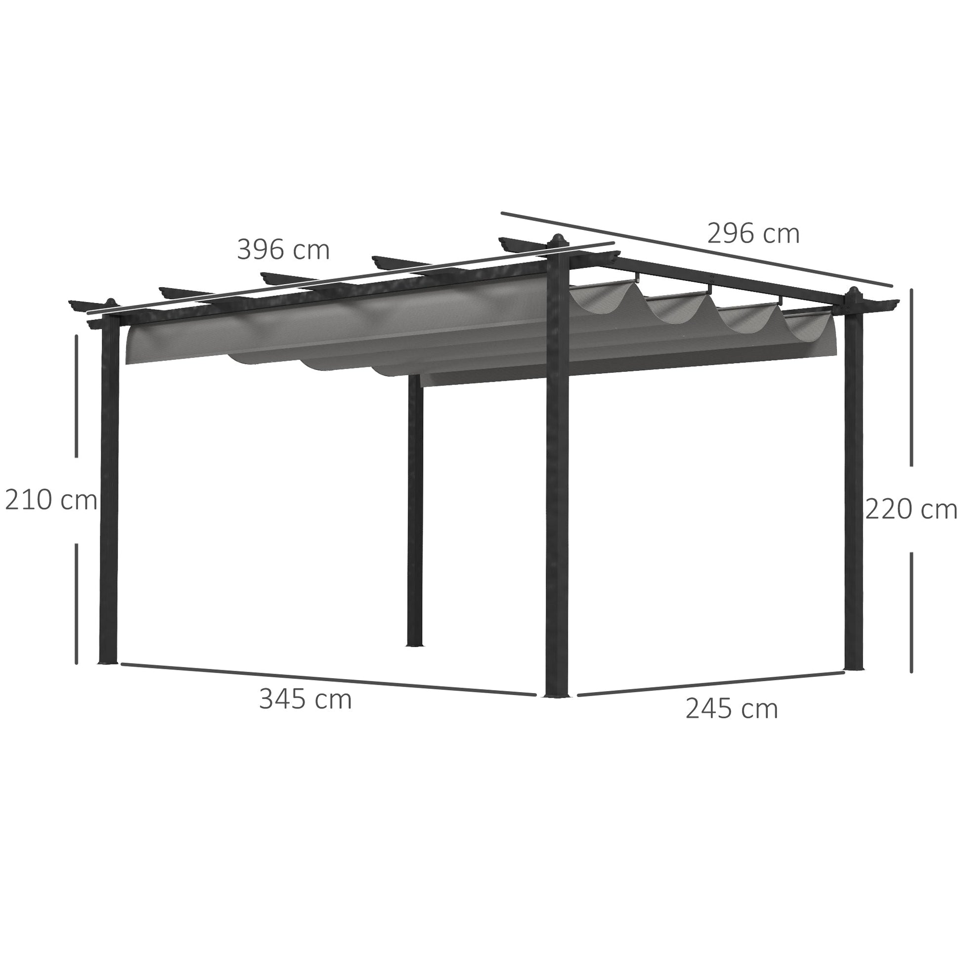 4 x 3(m) Aluminium Outdoor Pergola with Retractable Roof, Outdoor Gazebo Canopy Shelter with Grommet Holes for Garden, Patio, Lawn, Grey