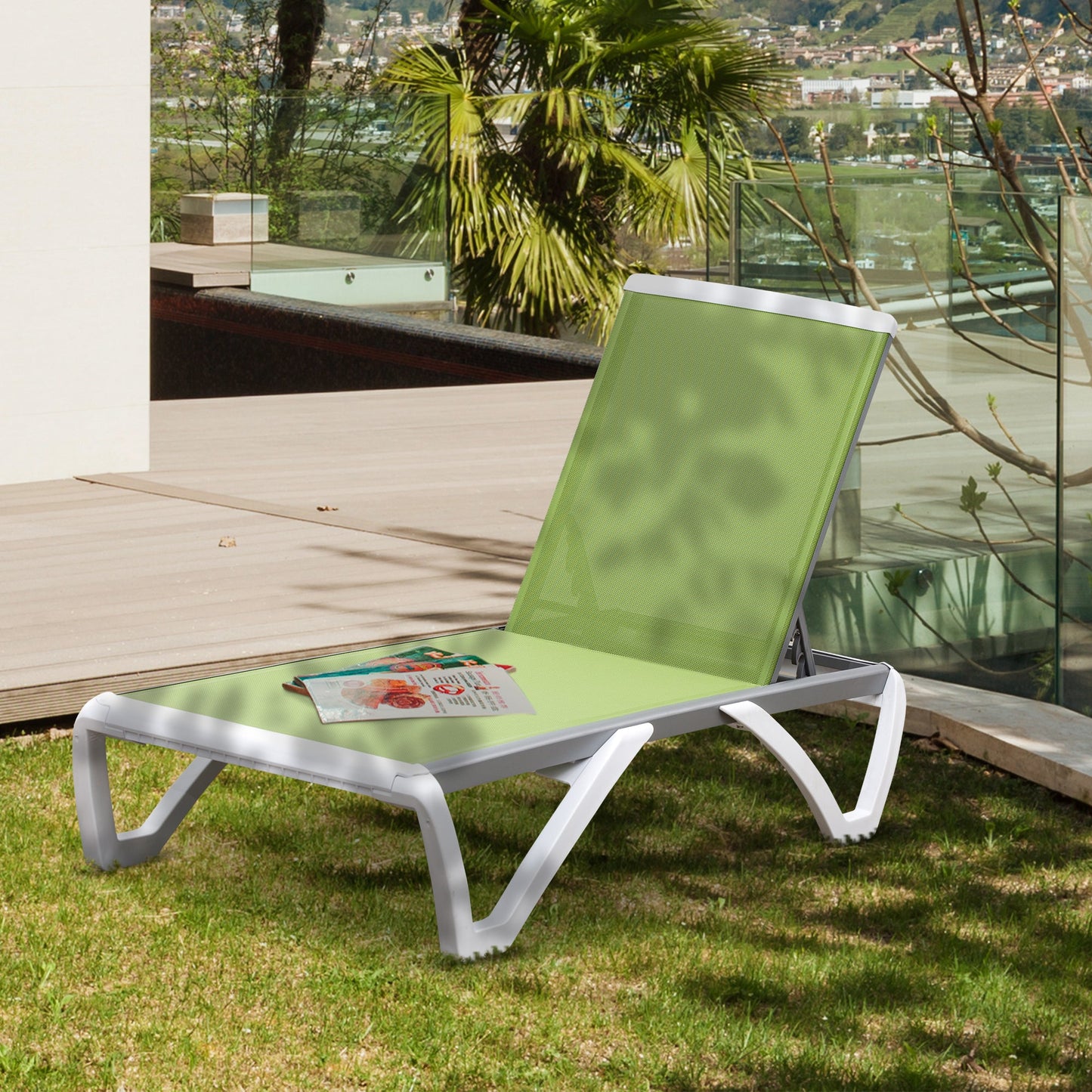 Portable Outdoor Chaise Lounge Sun Lounger with Adjustable Back, Breathable Texteline, Green