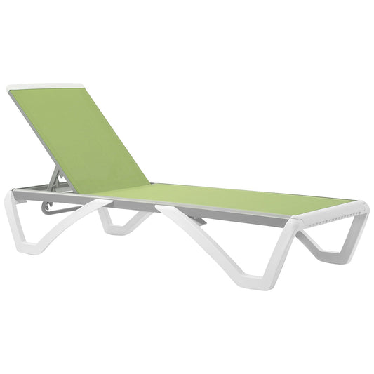 Portable Outdoor Chaise Lounge Sun Lounger with Adjustable Back, Breathable Texteline, Green