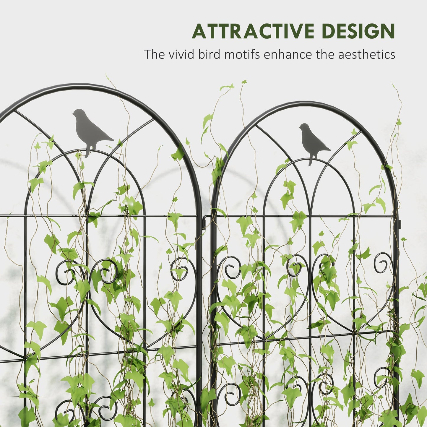 Set of 2 Metal Garden Trellis, Decorative Trellis Panels for Climbing Outdoor Plants, Vegetables, Vines, Flowers, 180 x 50 cm, Bird Design