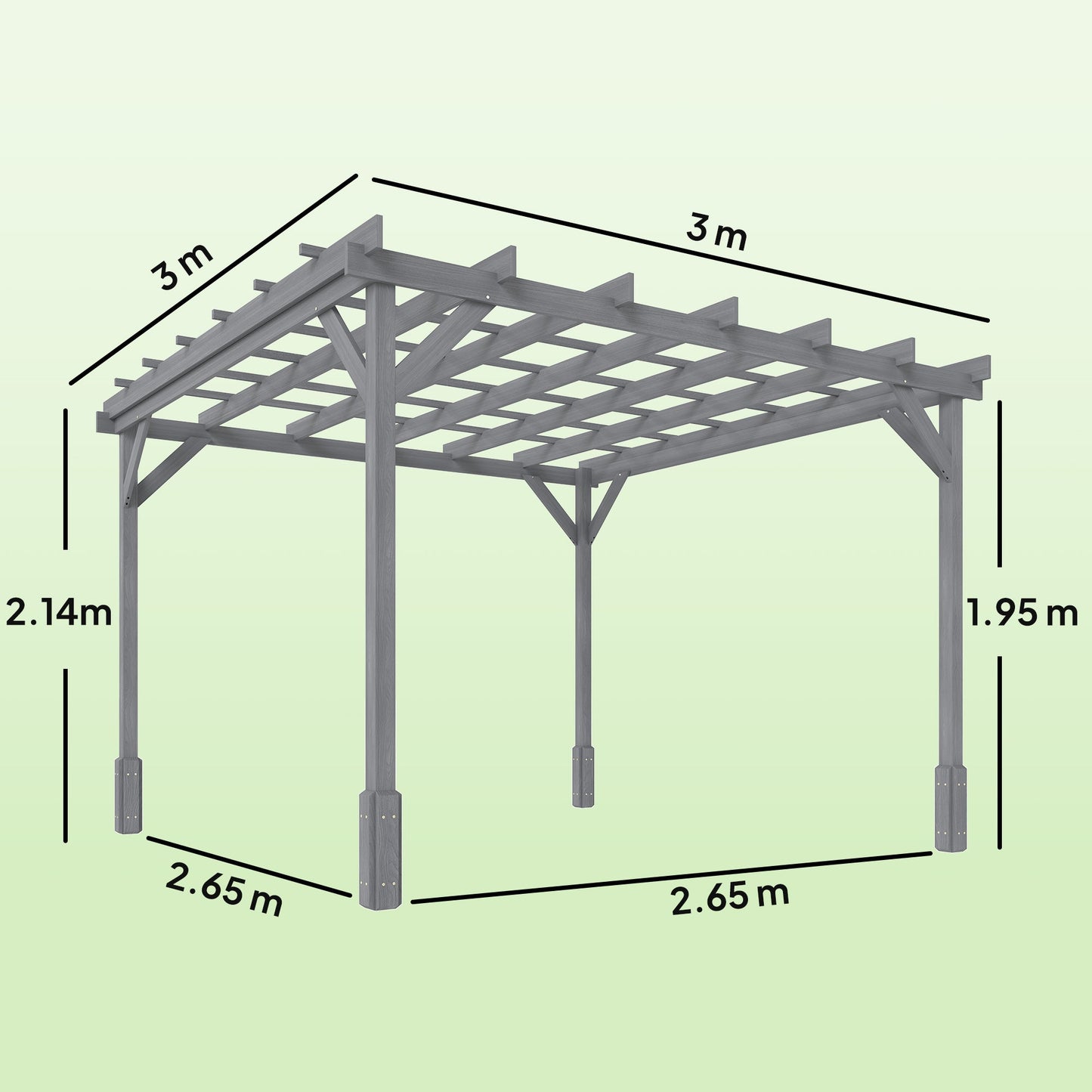 3 x 3 m Wooden Pergola Kit, Decorative Garden Gazebo Shelter with Stable Structure for Climbing Vines, Flowers, Grey
