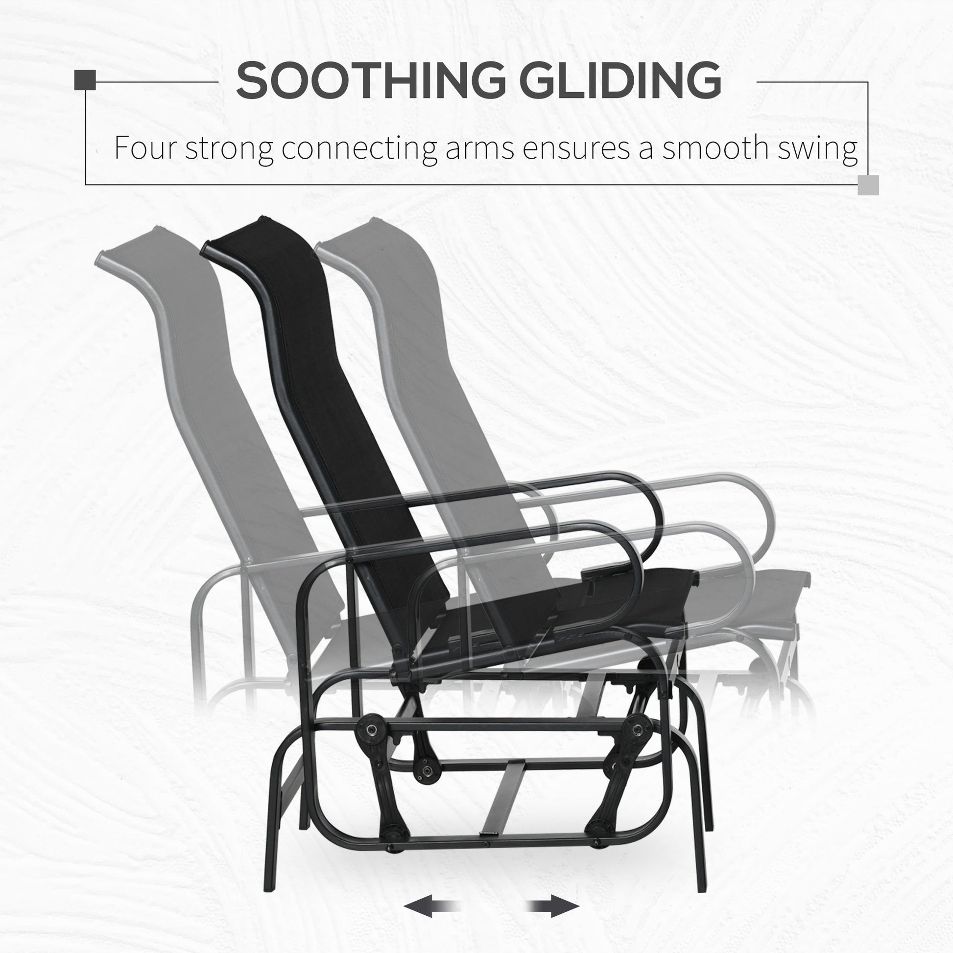 Outdoor Gliding Rocking Chair with Sturdy Metal Frame Garden Comfortable Swing Chair for Patio, Garden and Poolside, Black