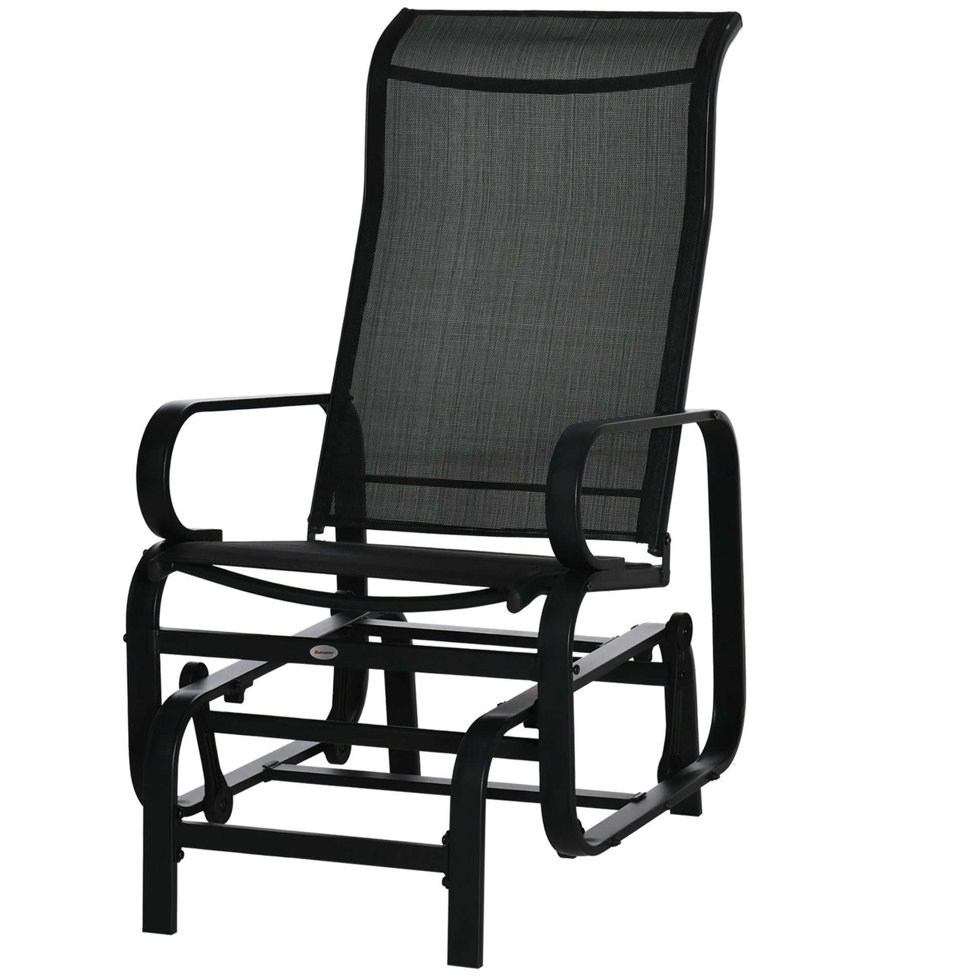 Outdoor Gliding Rocking Chair with Sturdy Metal Frame Garden Comfortable Swing Chair for Patio, Garden and Poolside, Black