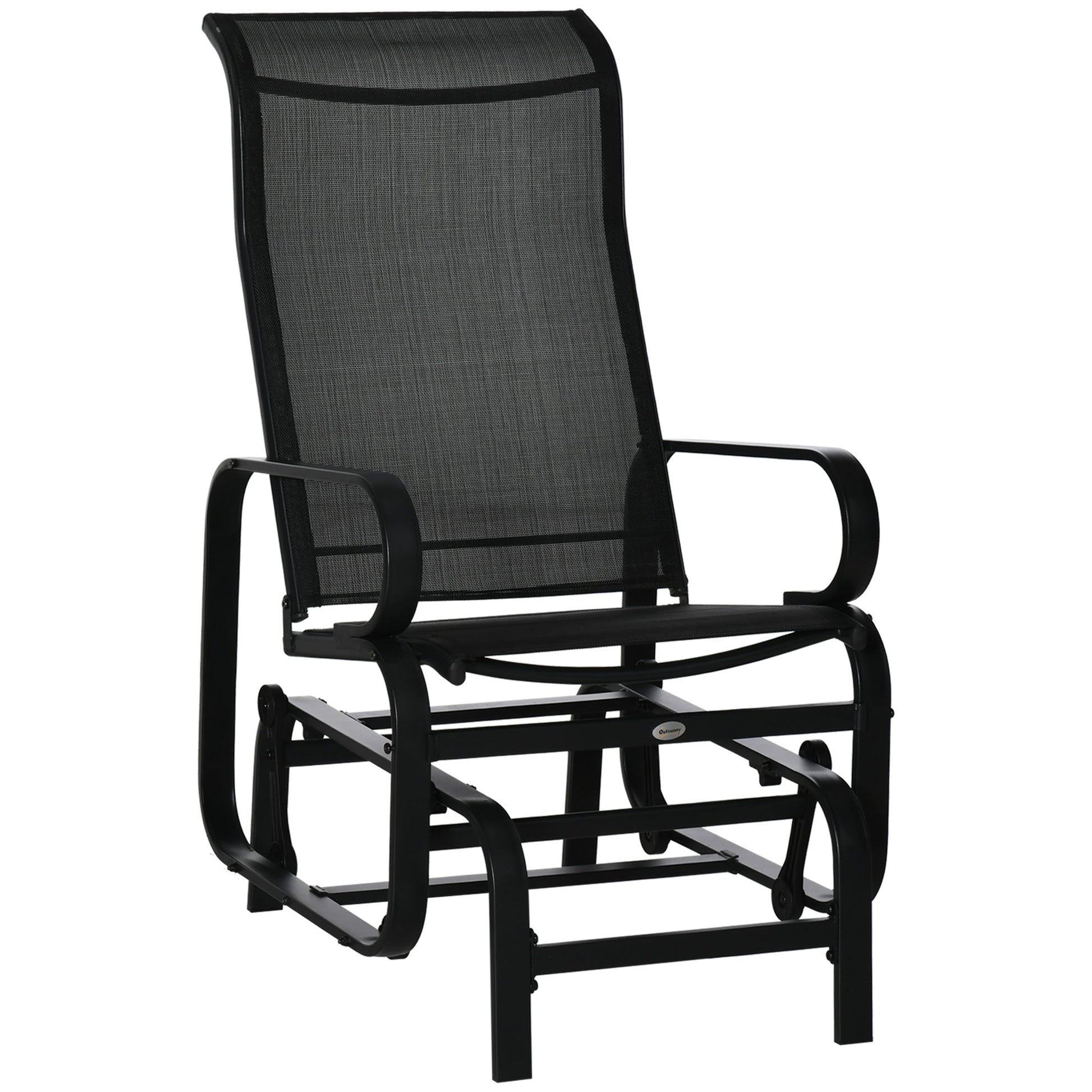 Outdoor Gliding Rocking Chair with Sturdy Metal Frame Garden Comfortable Swing Chair for Patio, Garden and Poolside, Black