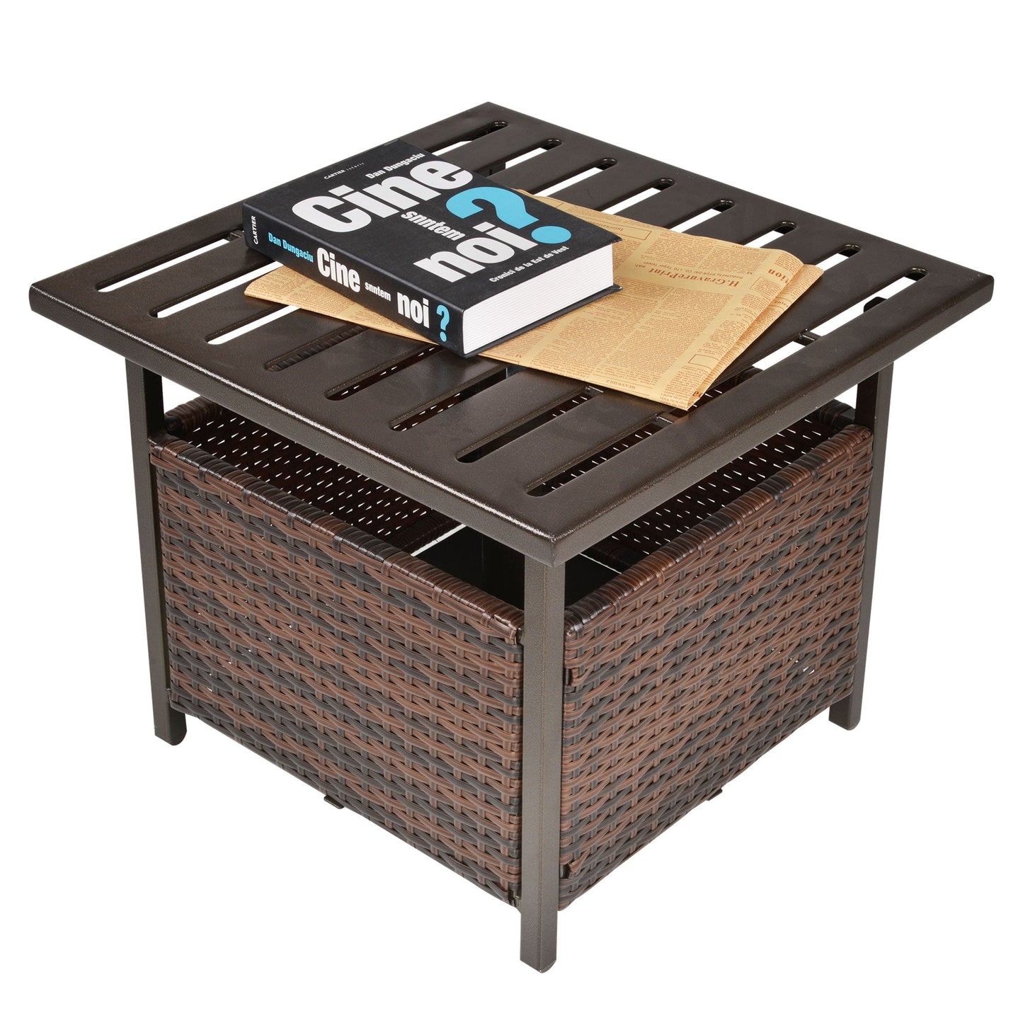 Outdoor Rattan Wicker Patio Coffee Table w/ Umbrella Hole Suitable for Garden Backyard Brown