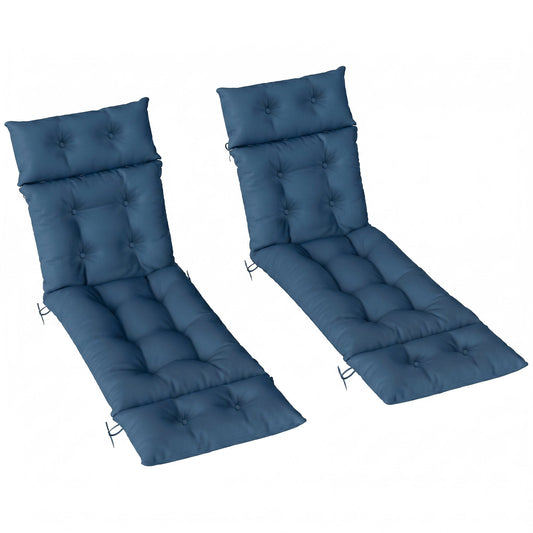 Sun Lounger Cushions Only, 190x56x10cm Garden Lounge Chair Cushions Set of 2, UPF20+ 220gsm Fabric, Thick Sunbed Replacement Pads with 6 Ties, Navy Blue