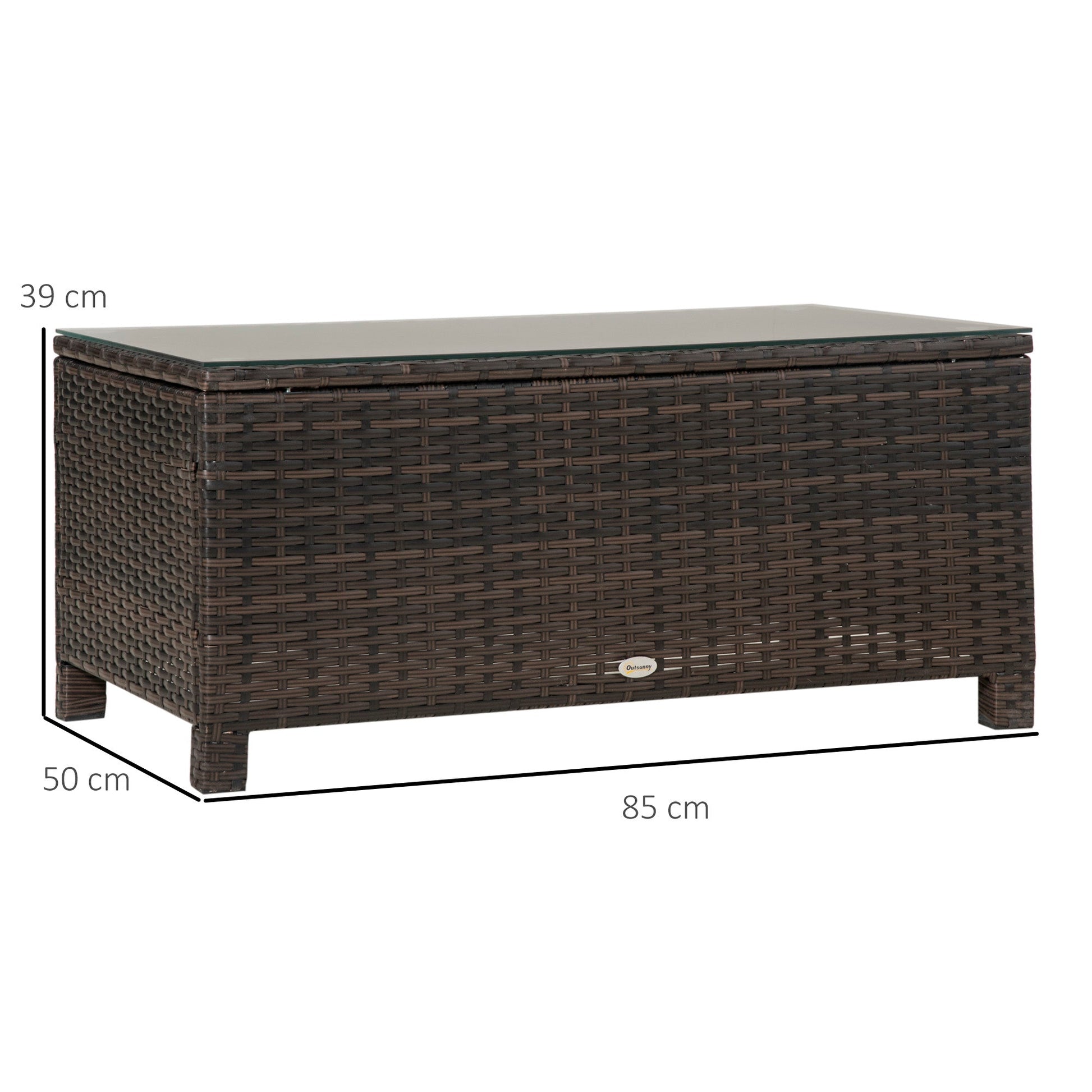 PE Rattan Coffee Table, Rectangular Outdoor Coffee Table with Tempered Glass Top, 70 KG Capacity for Garden, Balcony, Terrace, Patio, Mixed Brown