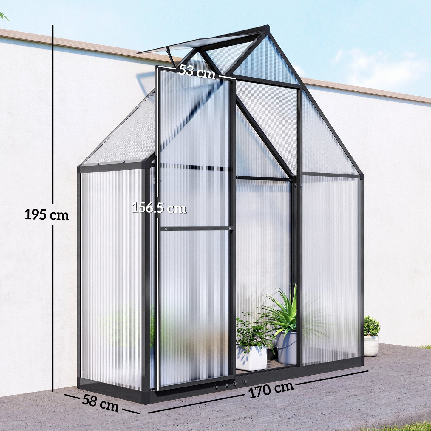 5.5 x 6.5ft Polycarbonate Greenhouse with Swing Door and Adjustable Window, Walk-in Greenhouse Aluminium Garden Green House for Patio Garden Backyard, Black