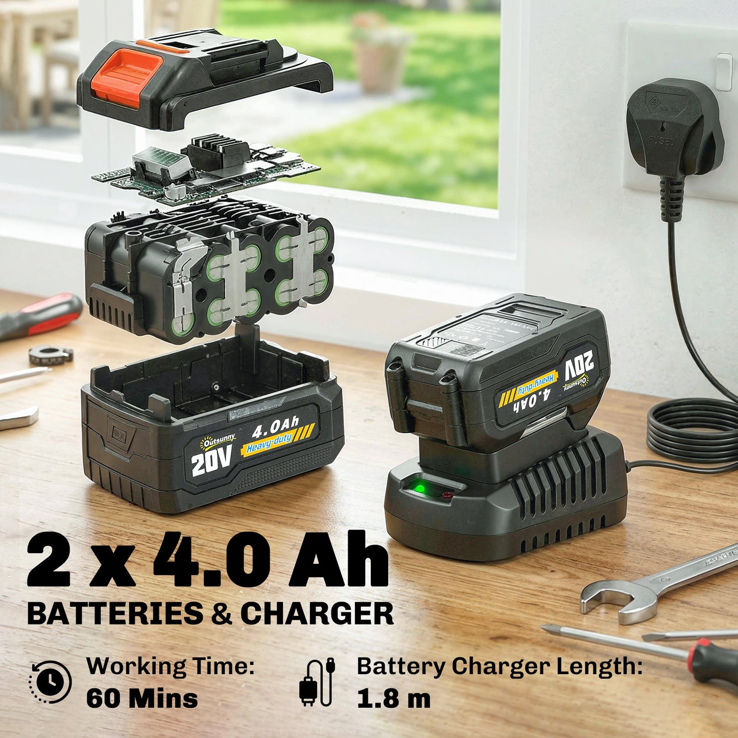 18V 8" Cordless Pole Chainsaw, 1.94m/2.56m Electric Chainsaw with 2 x 4.0Ah Batteries, Charger, Auto Lubrication, 6m/s Chain Speed, Long Reach Pole Pruner for Branch Cutting Tree Trimming