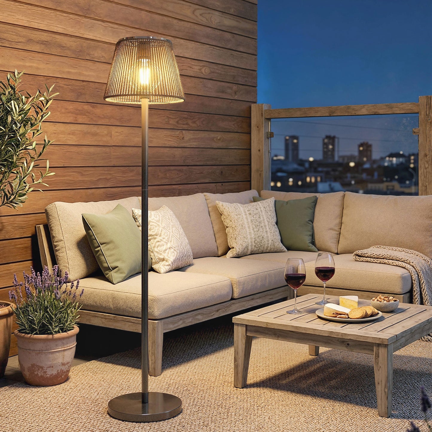 Outdoor Solar Floor Lamp, Adjustable Height Rechargeable Floor Lamp, IP44 Waterproof, with Light Sensor, 2700K Warm Light for Garden and Balcony, Black