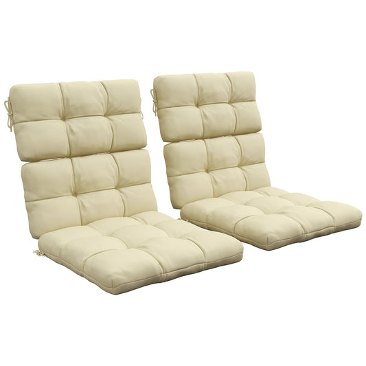 2pc Outdoor Seat Cushions with Backrest, Ties, Water Repellent Seat Pads for Chair, Garden Patio, Beige