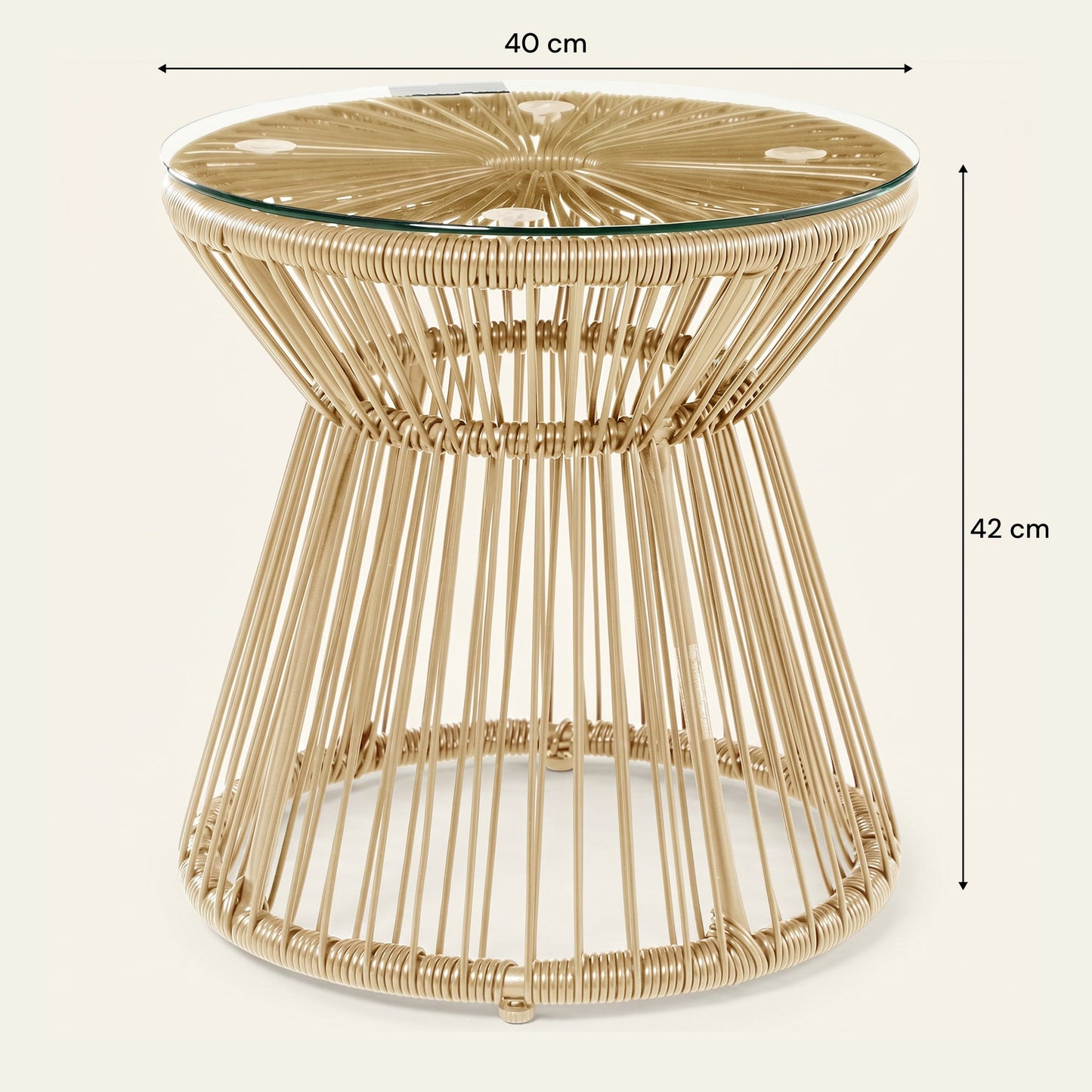ARVOYA Round PE Rattan Side Table with Tempered Glass Top & Hollow Drum Design, Natural