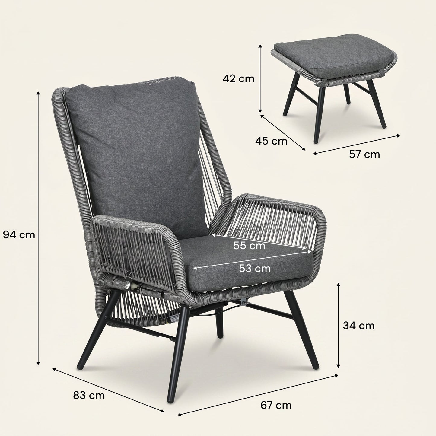 ARVOYA 2 Pieces PE Rattan Garden Leisure Chair Set w/ Adjustable Backrest & Footrest, Light Grey
