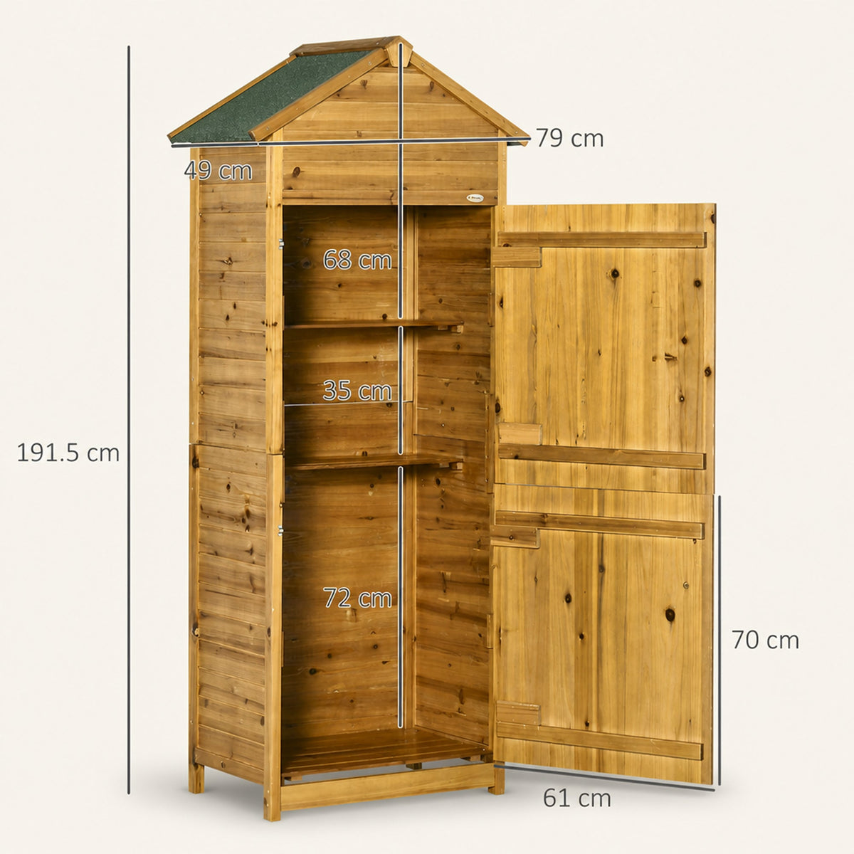 ROWAN Wooden Garden Storage Cabinet w/ 3 Shelves & 2 Lockable Doors, Natural Wood Effect