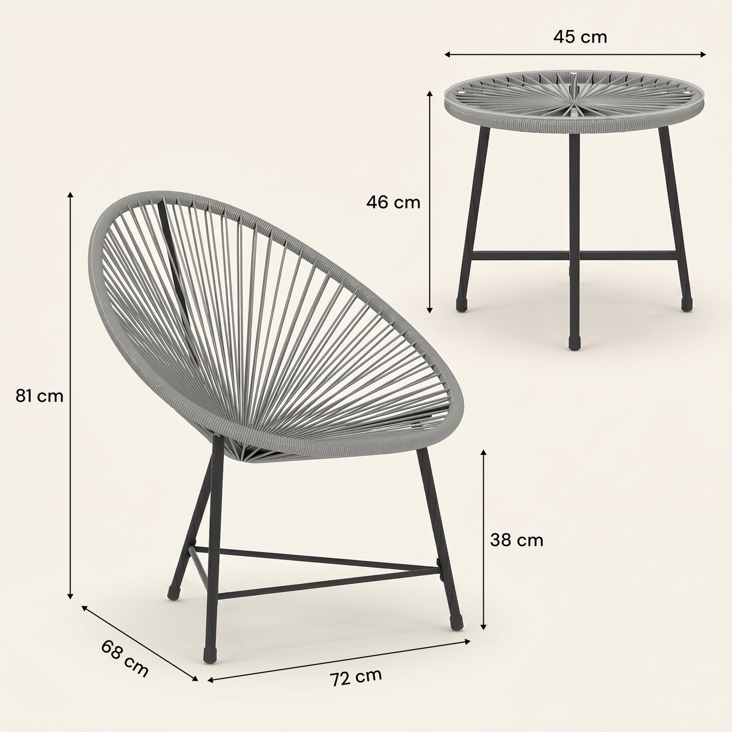 ARVOYA 3 Pieces Rattan Bistro Set with Acapulco Chairs, Glass Top Table & Metal Frame, Grey