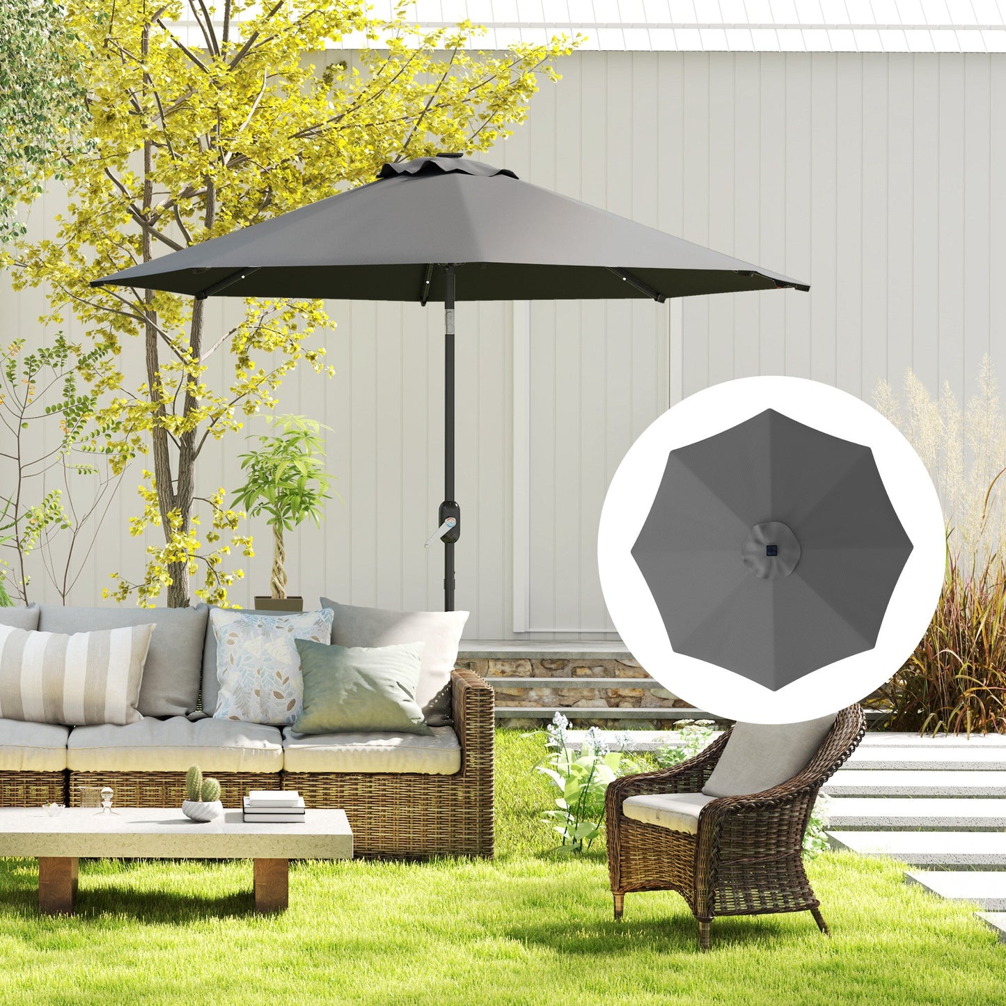 3 m Replacement Parasol Canopy with Top Vent, UPF 50+ Garden Parasol Replacement Canopy, 8 Rib Parasol Cover Replacement Fits Various Frames, Grey