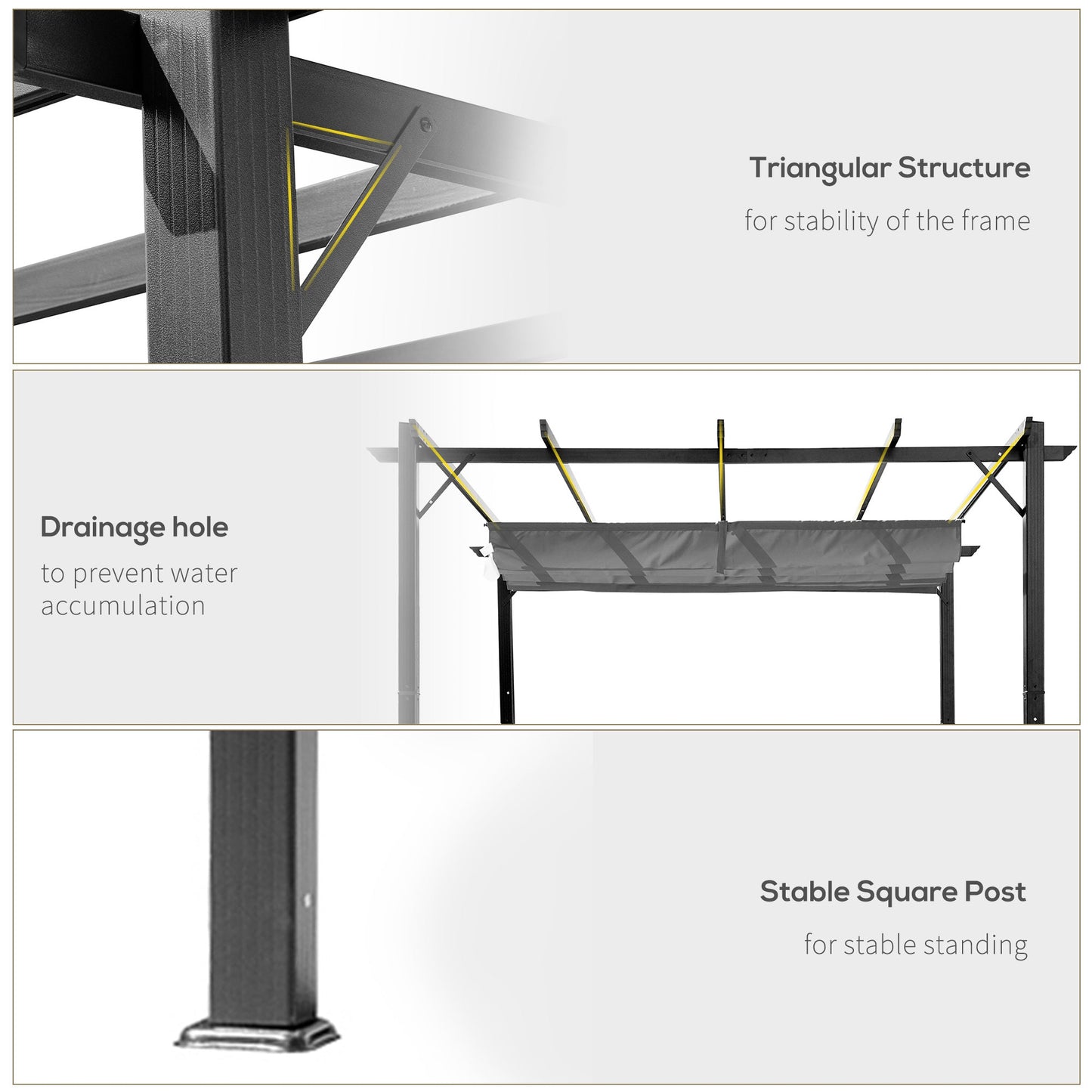 3 x 3(m) Pergola with Retractable Roof Canopy, Aluminium Frame Garden Gazebo Outdoor Sun Shade Shelter for Grill, Patio, Dark Grey