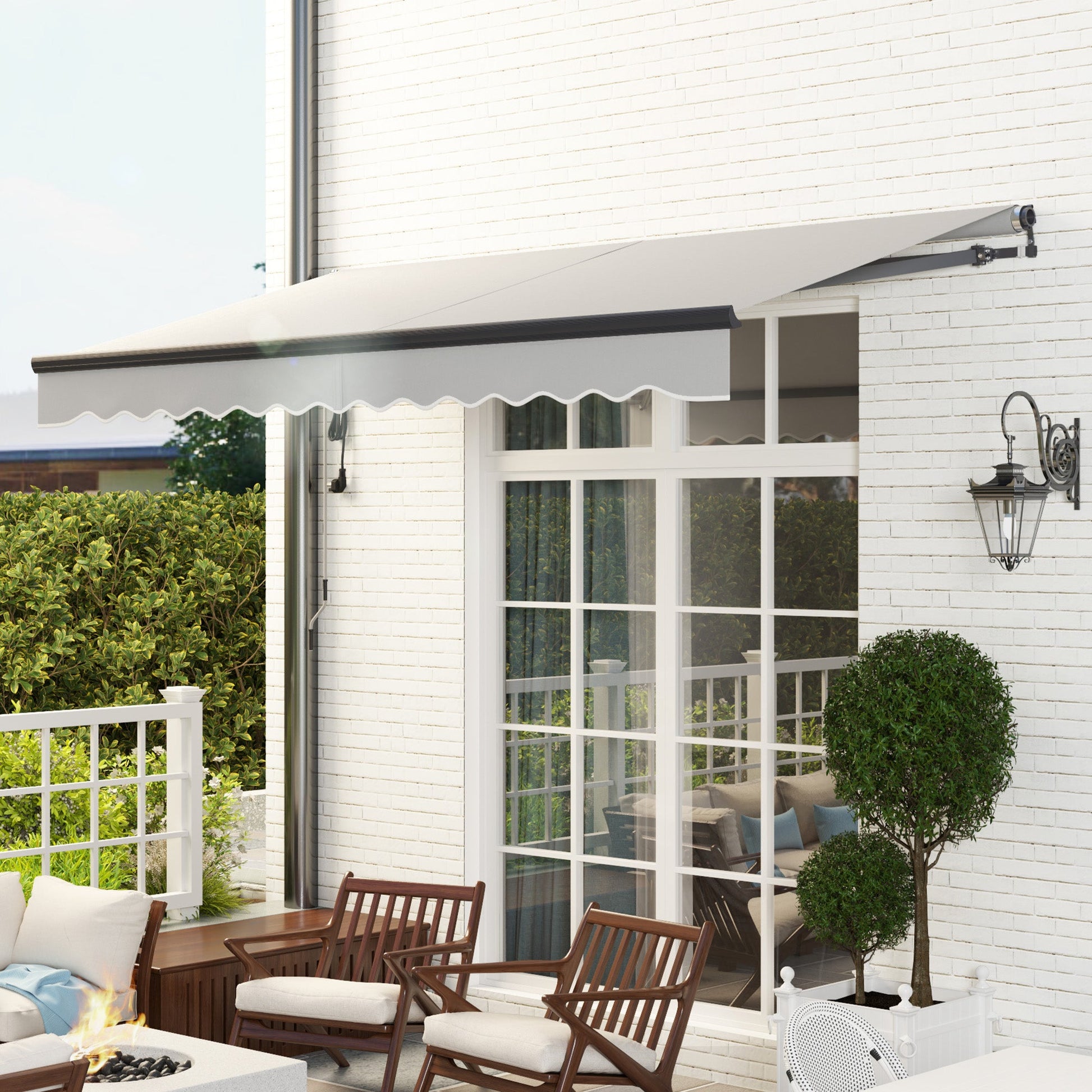 3.5 x 3(m) Electric Awning with Remote Controller, Aluminium Frame DIY Retractable Awning, UV30+ Sun Shade Canopy for Garden Patio Deck Door Window, Light Grey