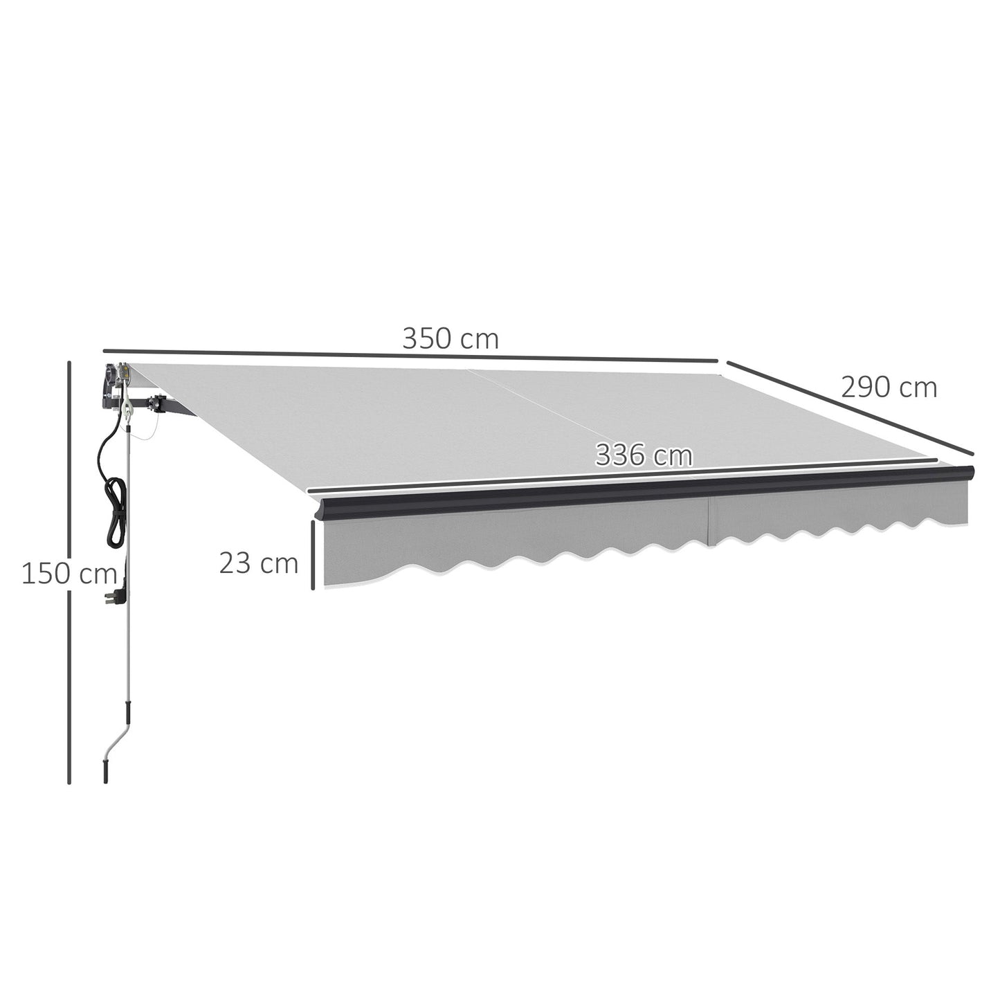 3.5 x 3(m) Electric Awning with Remote Controller, Aluminium Frame DIY Retractable Awning, UV30+ Sun Shade Canopy for Garden Patio Deck Door Window, Light Grey