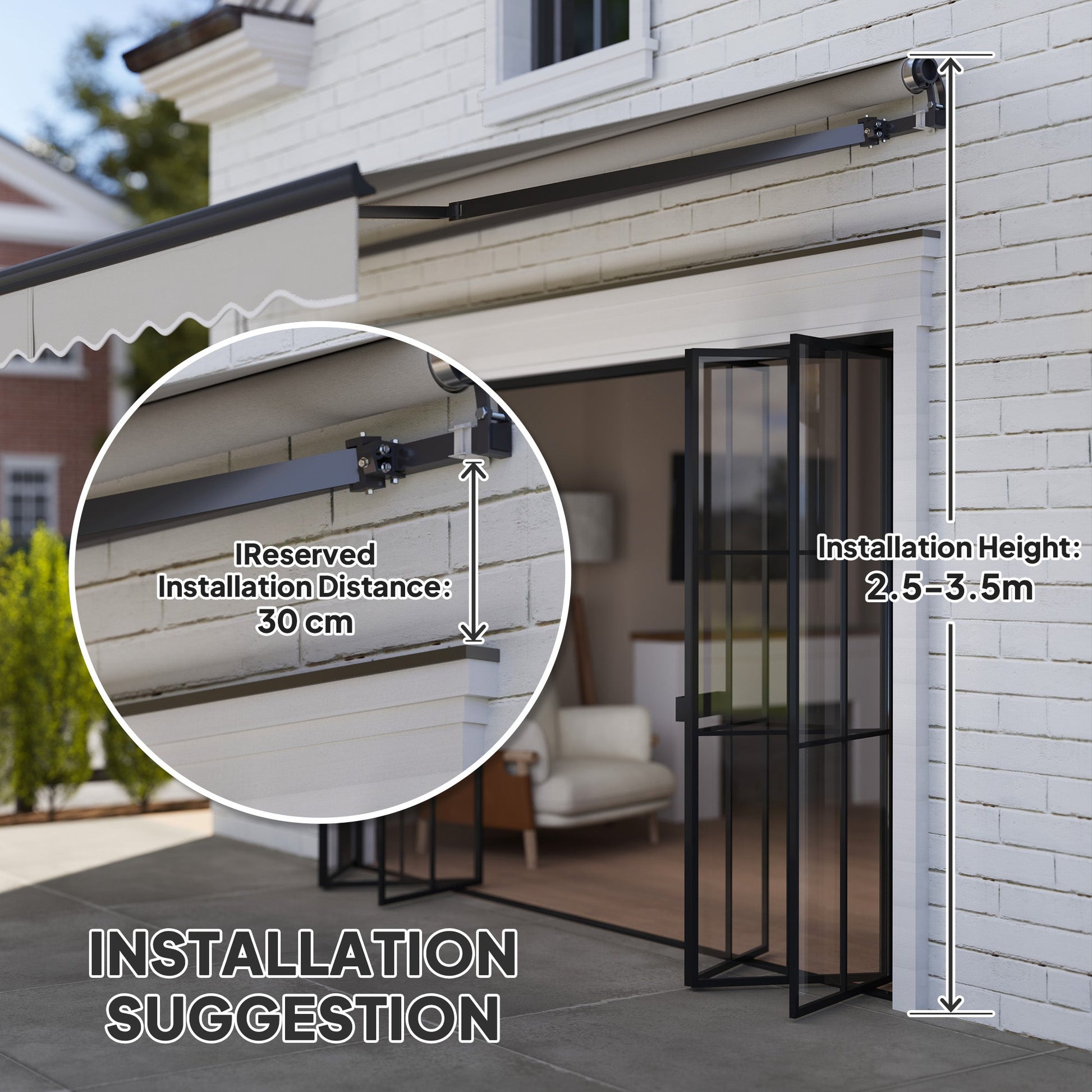 3.5 x 3(m) Electric Awning with Remote Controller, Aluminium Frame DIY Retractable Awning, UV30+ Sun Shade Canopy for Garden Patio Deck Door Window, Light Grey