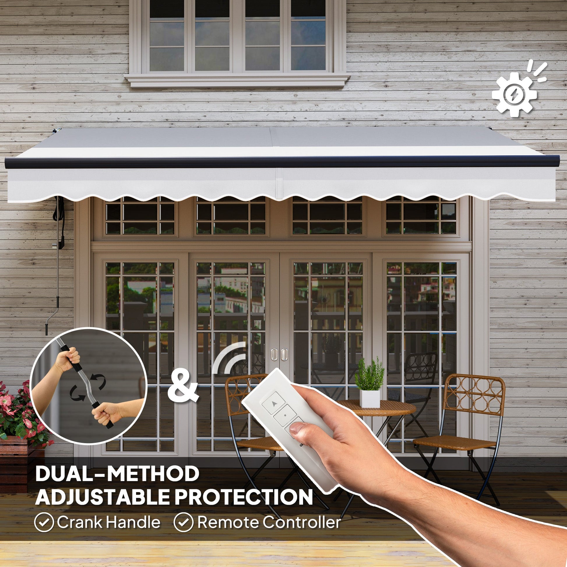 3.5 x 3(m) Electric Awning with Remote Controller, Aluminium Frame DIY Retractable Awning, UV30+ Sun Shade Canopy for Garden Patio Deck Door Window, Light Grey