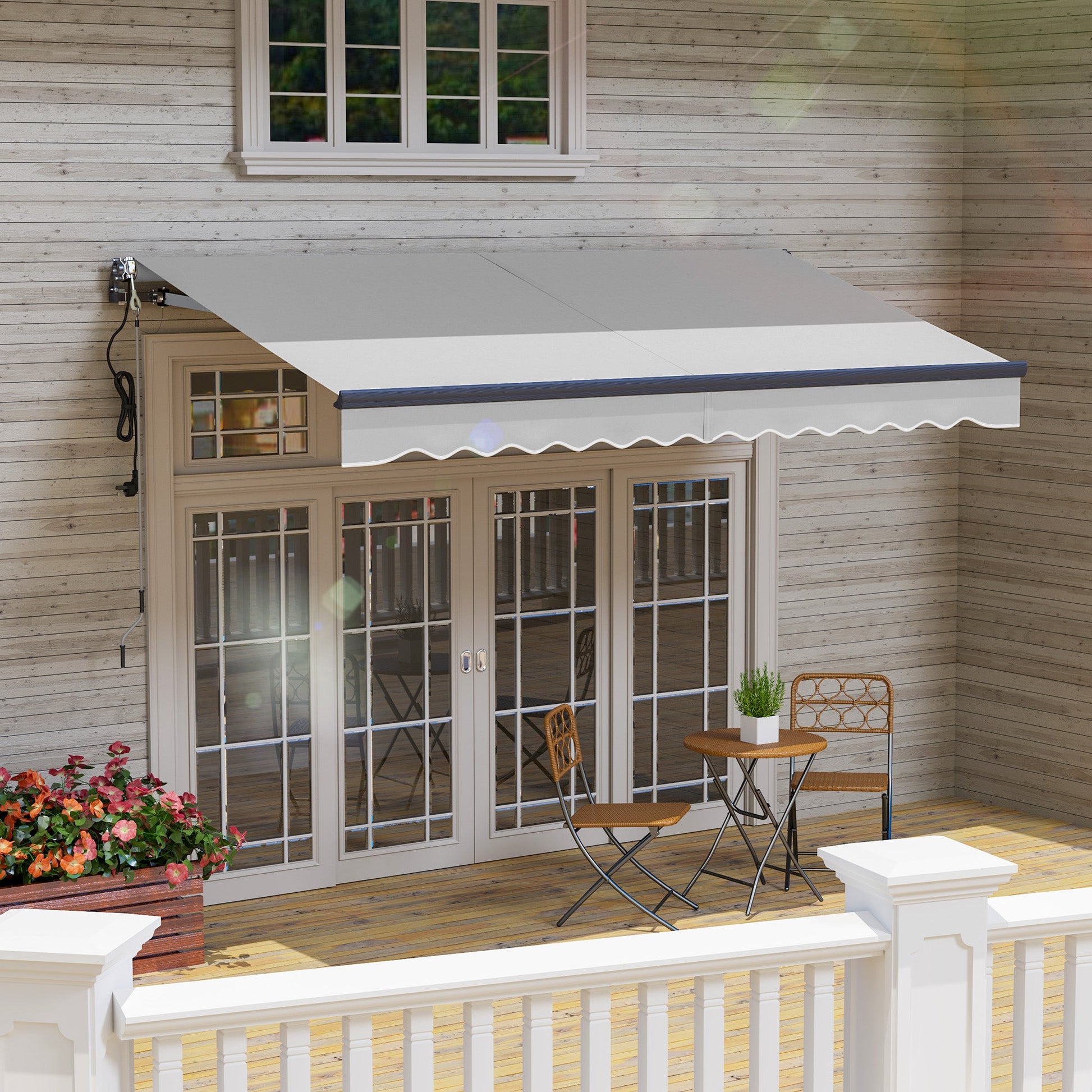 3.5 x 3(m) Electric Awning with Remote Controller, Aluminium Frame DIY Retractable Awning, UV30+ Sun Shade Canopy for Garden Patio Deck Door Window, Light Grey
