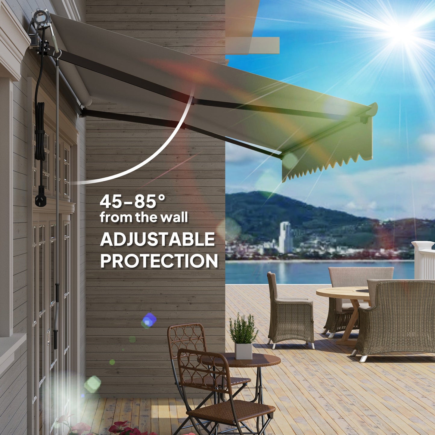 3.5 x 3(m) Electric Awning with Remote Controller, Aluminium Frame DIY Retractable Awning, UV30+ Sun Shade Canopy for Garden Patio Deck Door Window, Light Grey