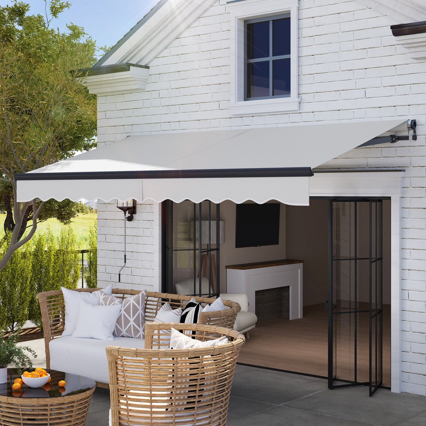 3.5 x 3(m) Electric Awning with Remote Controller, Aluminium Frame DIY Retractable Awning, UV30+ Sun Shade Canopy for Garden Patio Deck Door Window, Light Grey