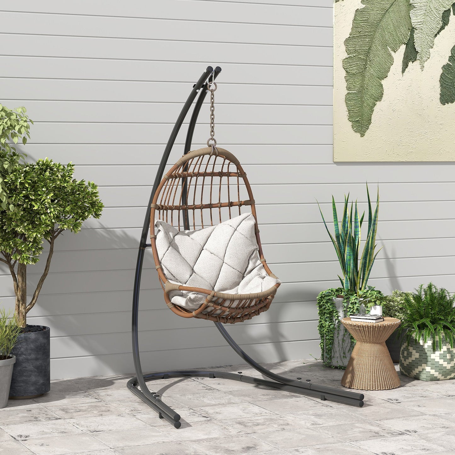 Hammock Chair Stand Only, Hanging Chair Stand with Extra Large Base, Heavy Duty Metal Single Hammock Egg Swing Frame for Indoor Outdoor, 150 KG Load Capacity, Black
