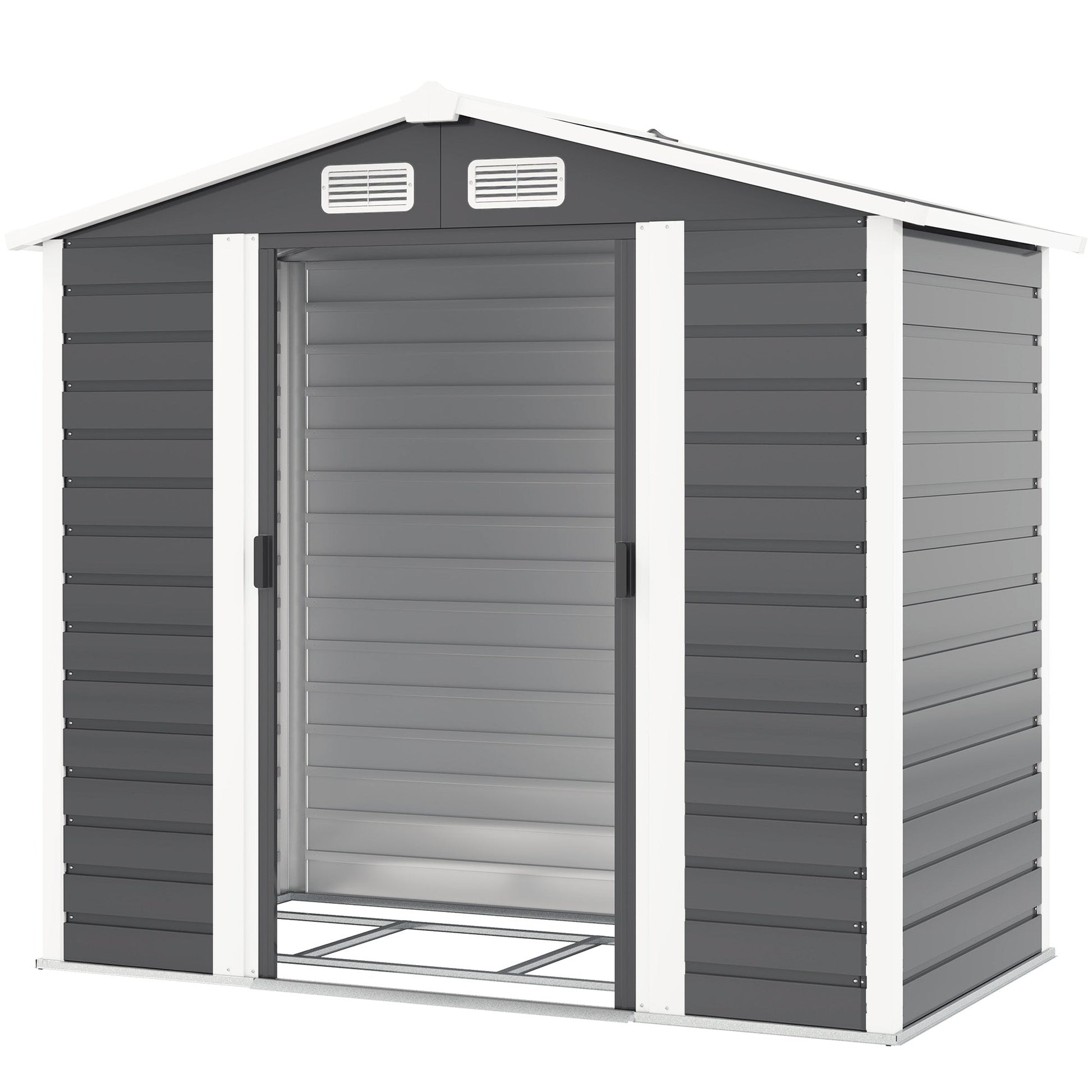 7 x 4ft Garden Shed, Easy to Assemble, Upgraded Galvanised Steel Frame with Foundation Kit, Double Doors with Lock, Outdoor Metal Shed with Vents and Gloves, Garden Storage Shed, Dark Grey