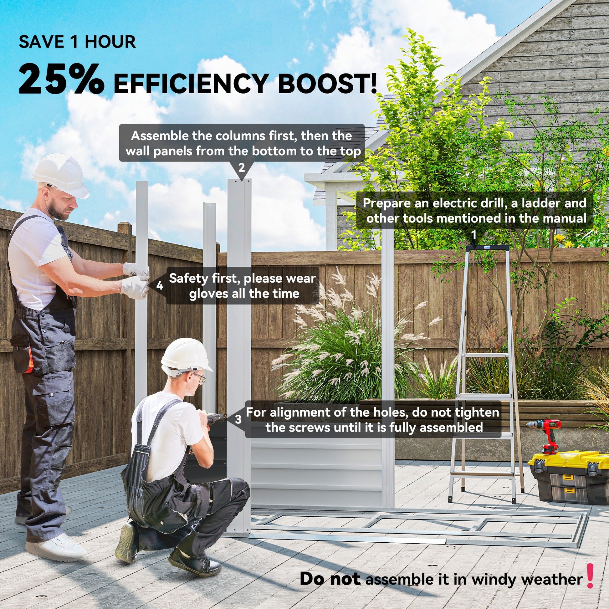 7 x 4ft Garden Shed, Easy to Assemble, Upgraded Galvanised Steel Frame with Foundation Kit, Double Doors with Lock, Outdoor Metal Shed with Vents and Gloves, Garden Storage Shed, Dark Grey