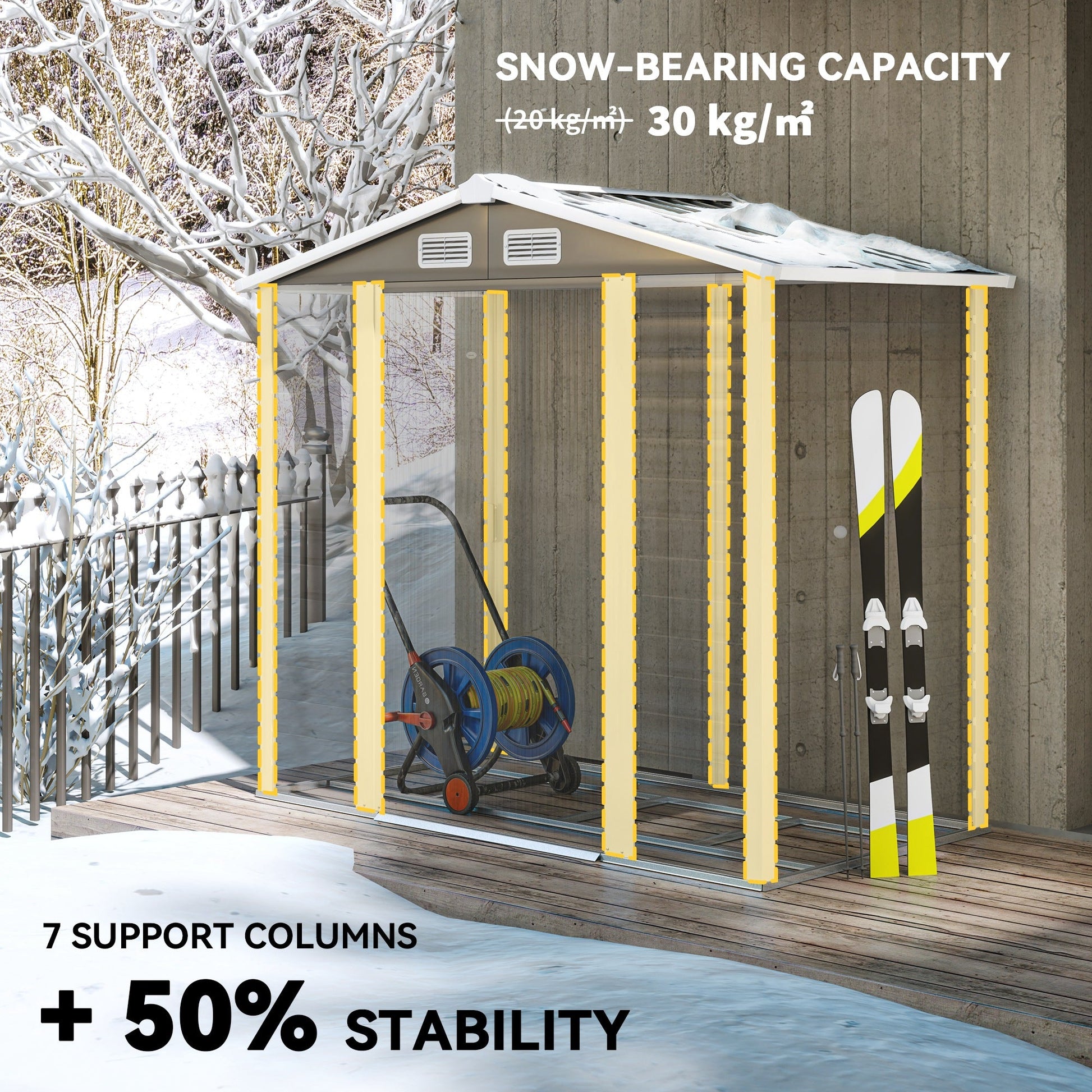 7 x 4ft Garden Shed, Easy to Assemble, Upgraded Galvanised Steel Frame with Foundation Kit, Double Doors with Lock, Outdoor Metal Shed with Vents and Gloves, Garden Storage Shed, Dark Grey