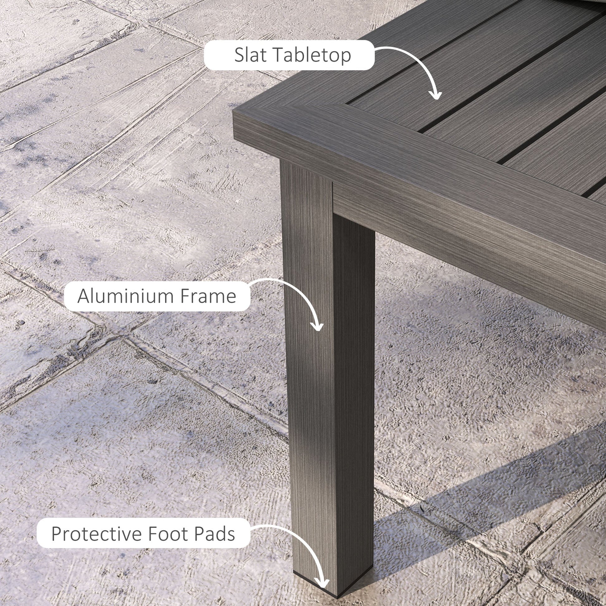 Aluminium Outdoor Coffee Table, Rectangular Patio Side Table with Wood Grain Effect and Slat Tabletop for Indoor, Garden, Balcony, 100cm x 60cm, Brown