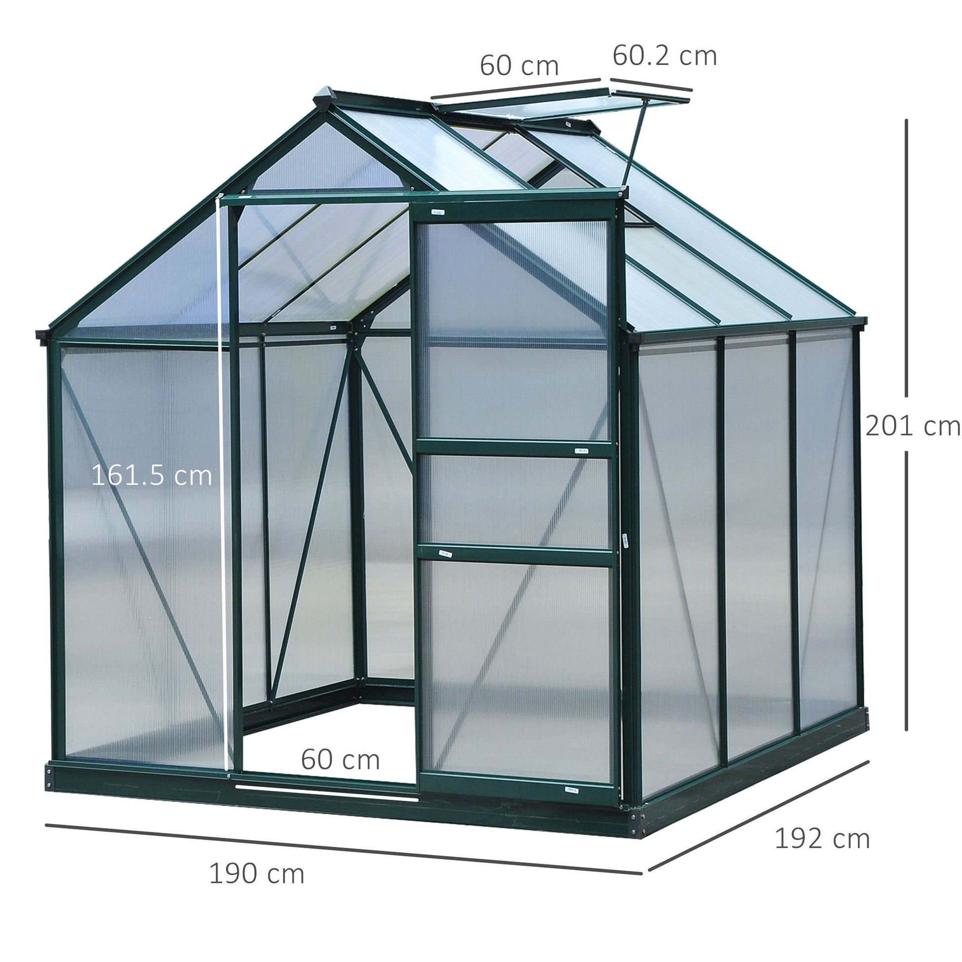 6 x 6ft Polycarbonate Greenhouse, Large Walk-In Green House with Slide Door and Window, Garden Plants Grow House with Aluminium Frame and Foundation, Dark Green