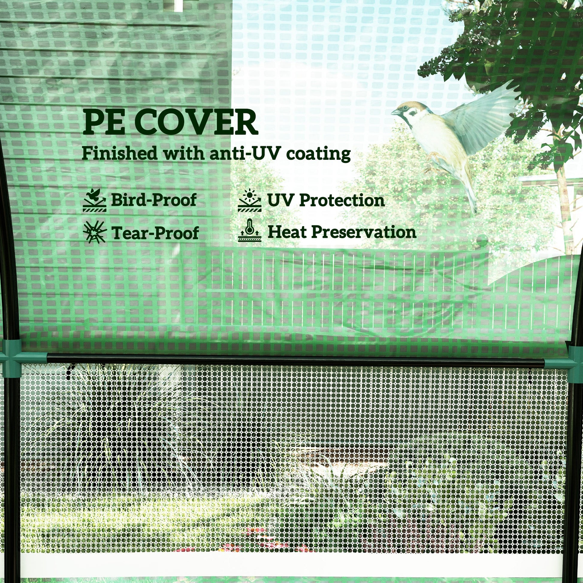 3 x 3 x 2m Polytunnel Greenhouse with Doors and Mesh Windows, Walk-in Grow House Tent with UV-resistant PE Cover and Steel Frame, Green
